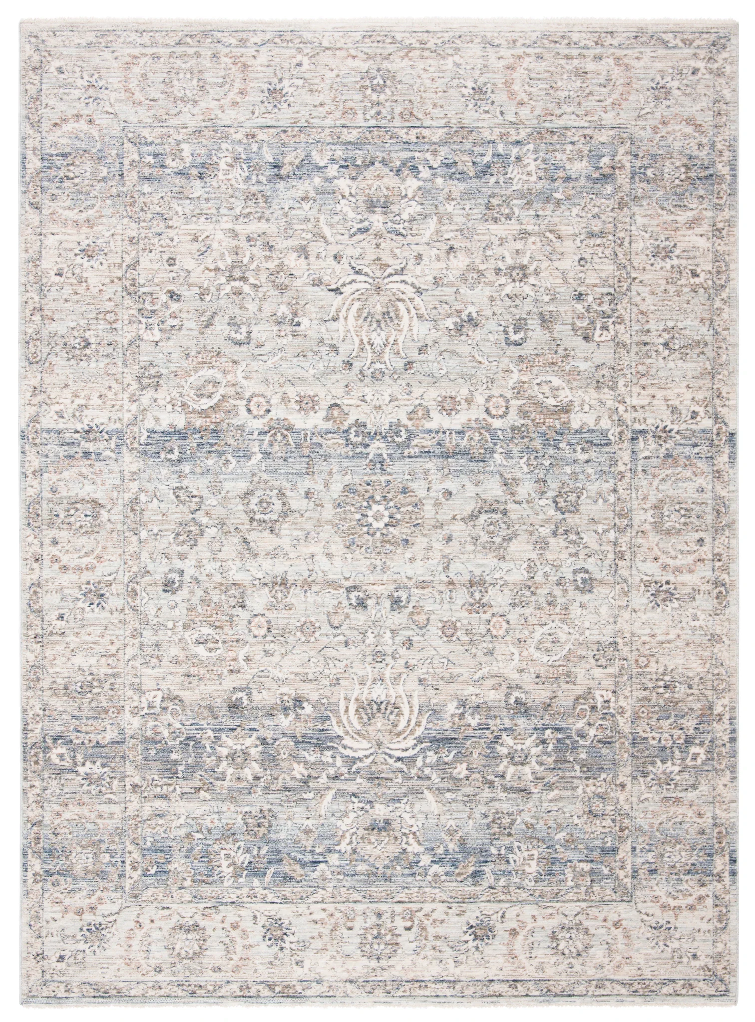 Moondust Faded Floral Bordered Rug in Beige / Gray