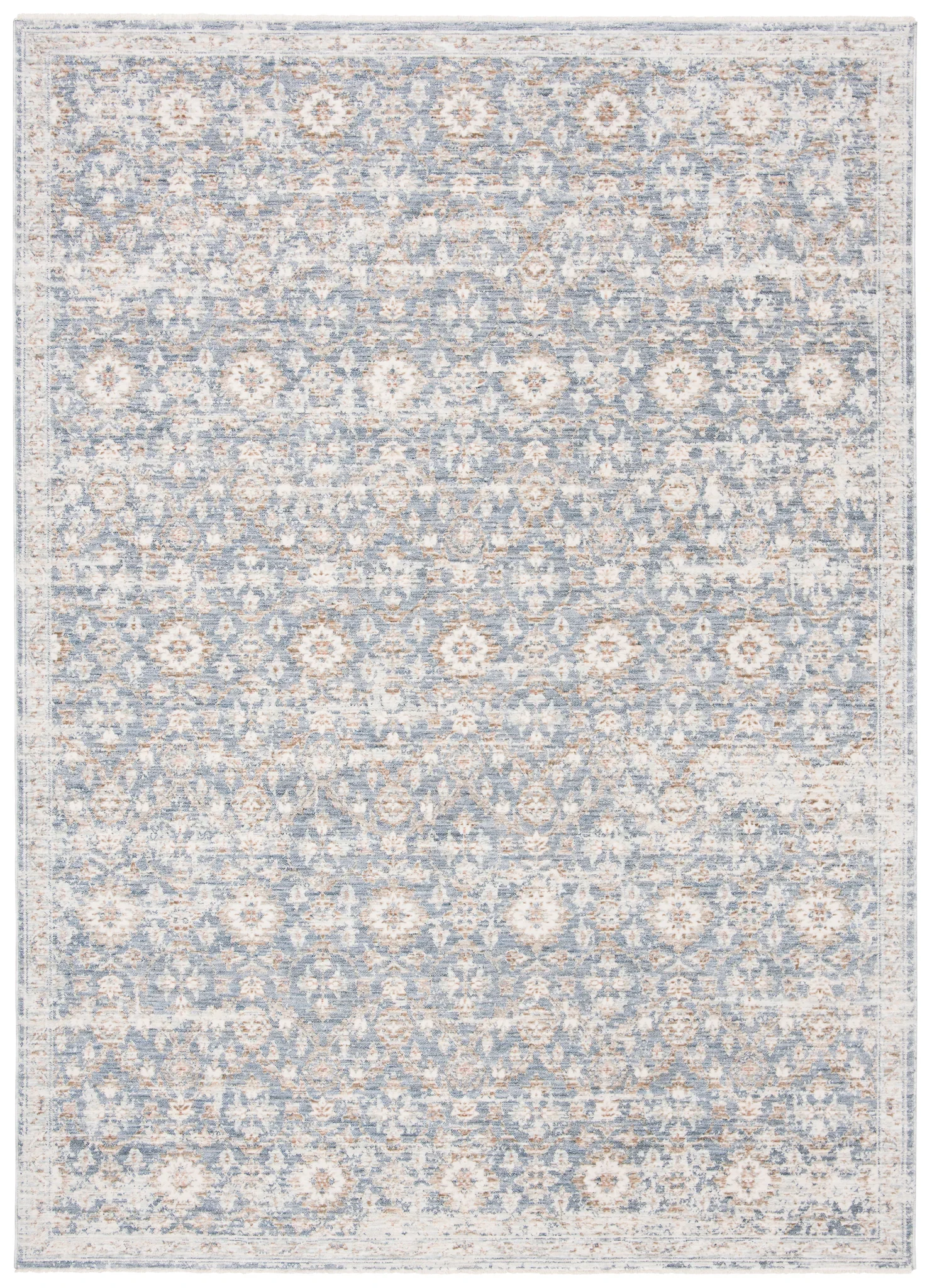Moondust Distressed Rosette Rug in Blue / Ivory