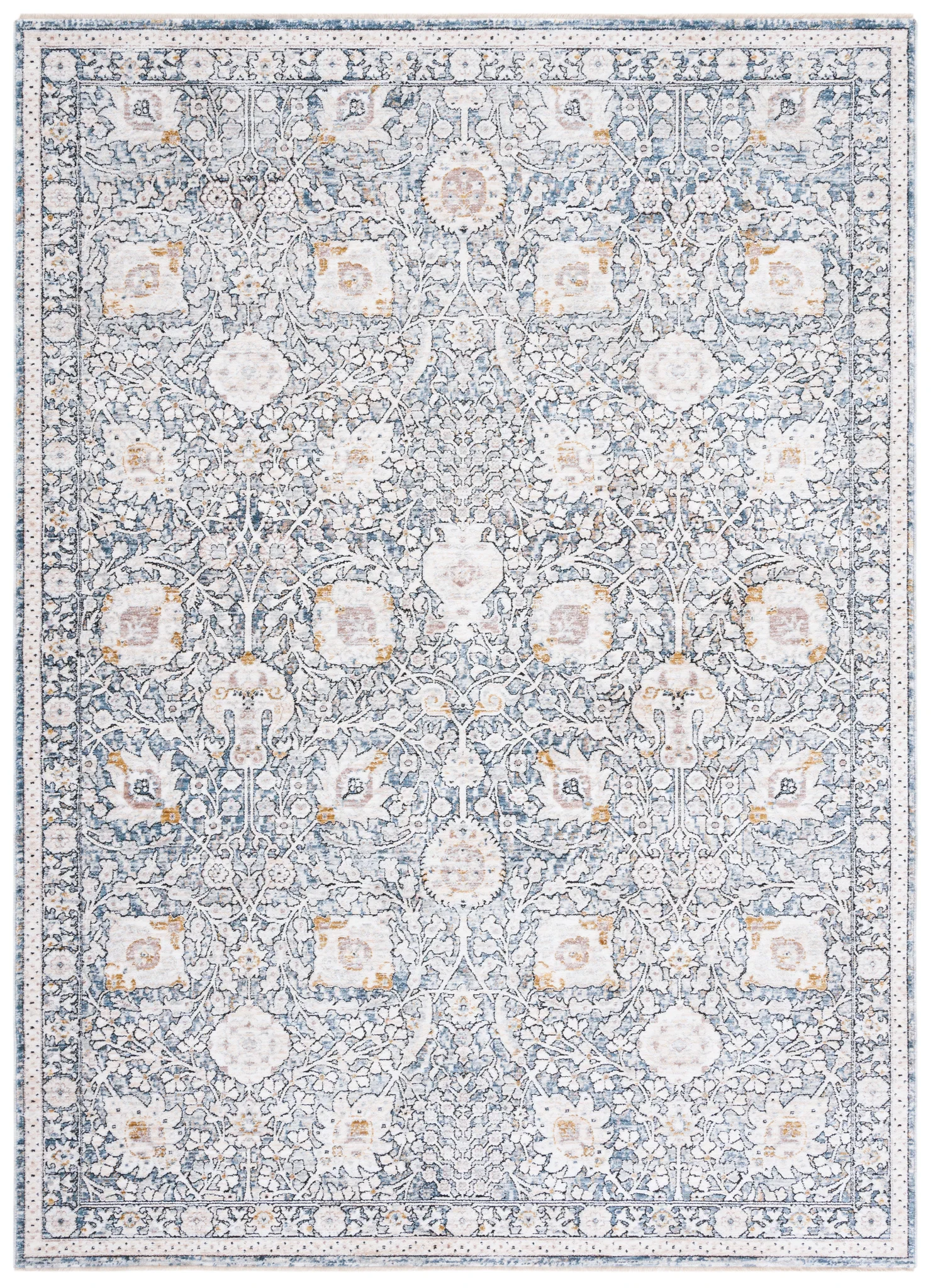 Moondust Floral Bordered Rug in Ivory / Gray