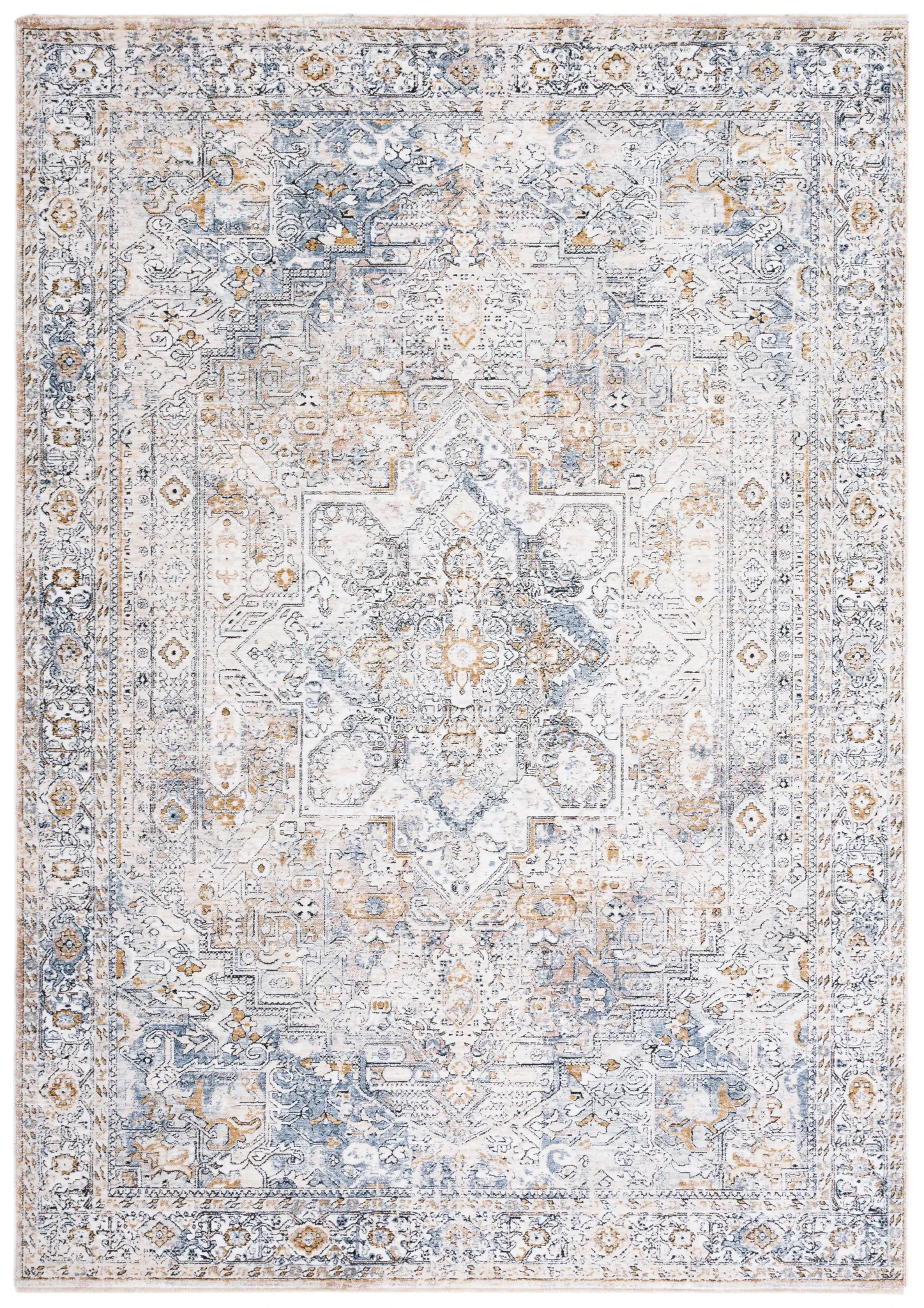 Moondust Distressed Medallion Rug in Ivory / Blue