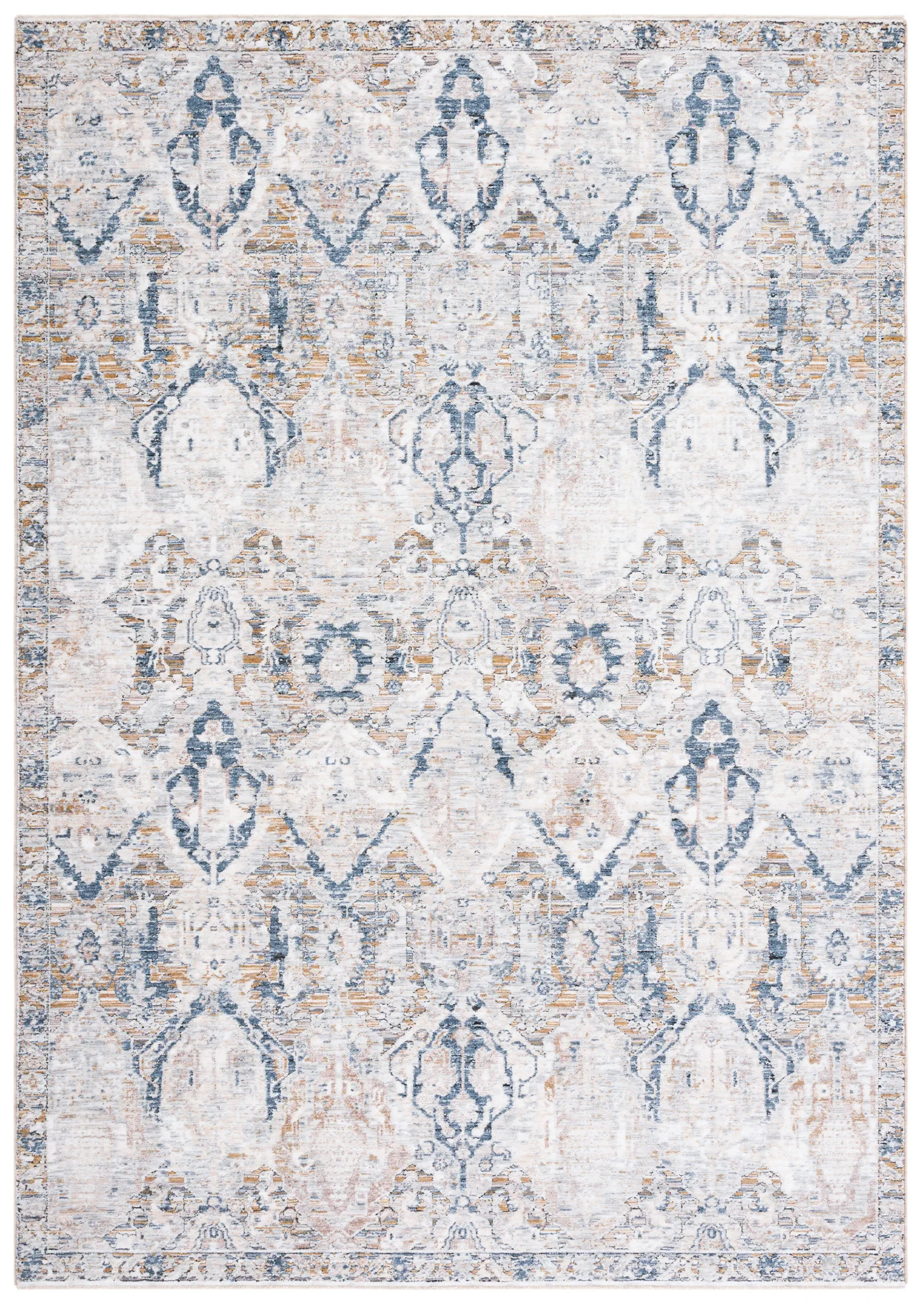 Moondust Distressed Damask Rug in Gray / Blue