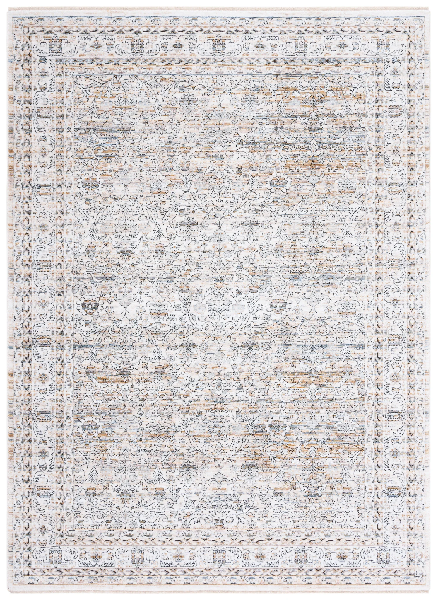 Moondust Bordered Floral Rug in Ivory / Gray