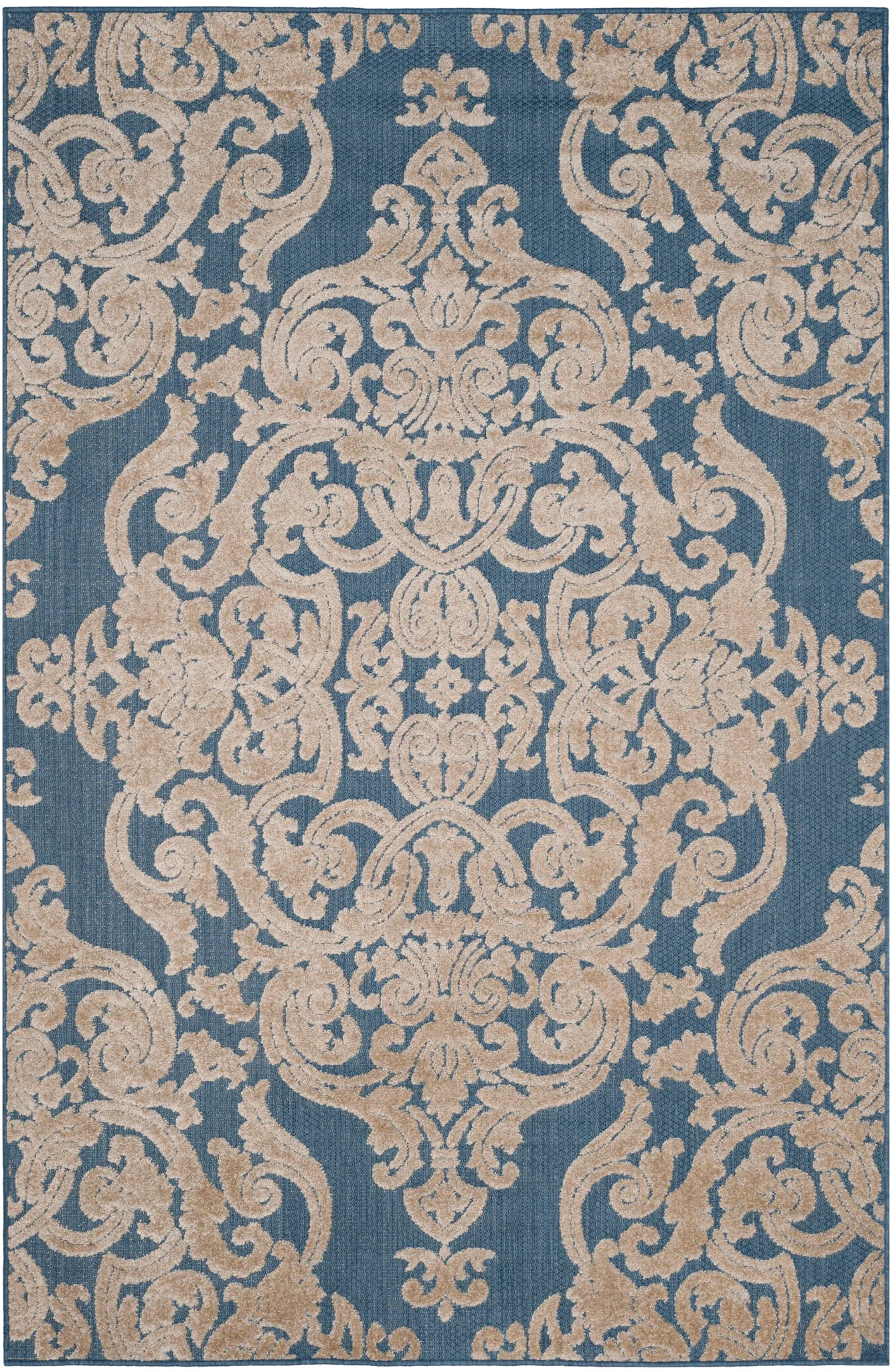 Monroe Damask Rug in Blue