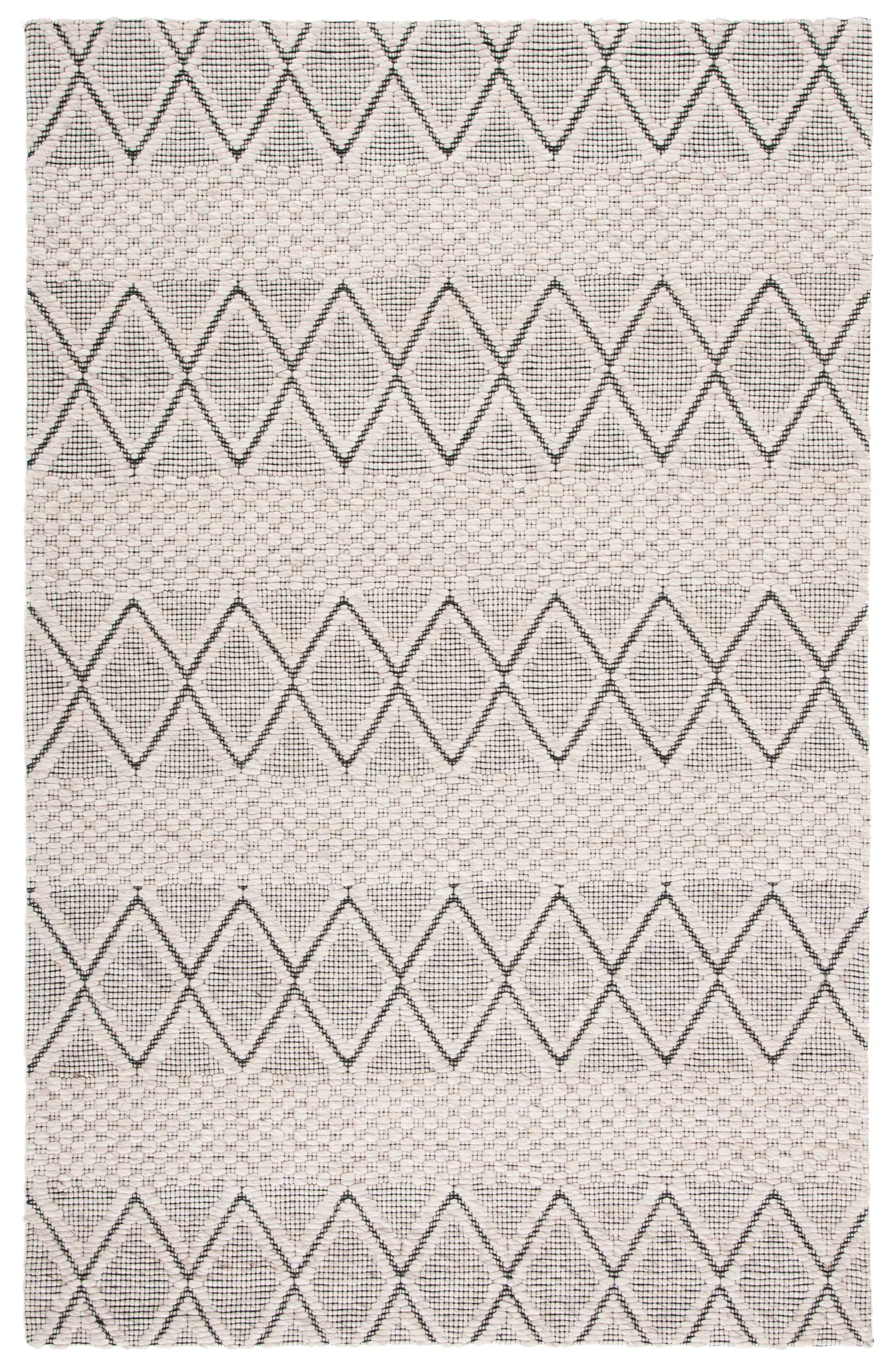 Marbella Banded Diamond Hand-Woven Wool Rug in Silver / Black