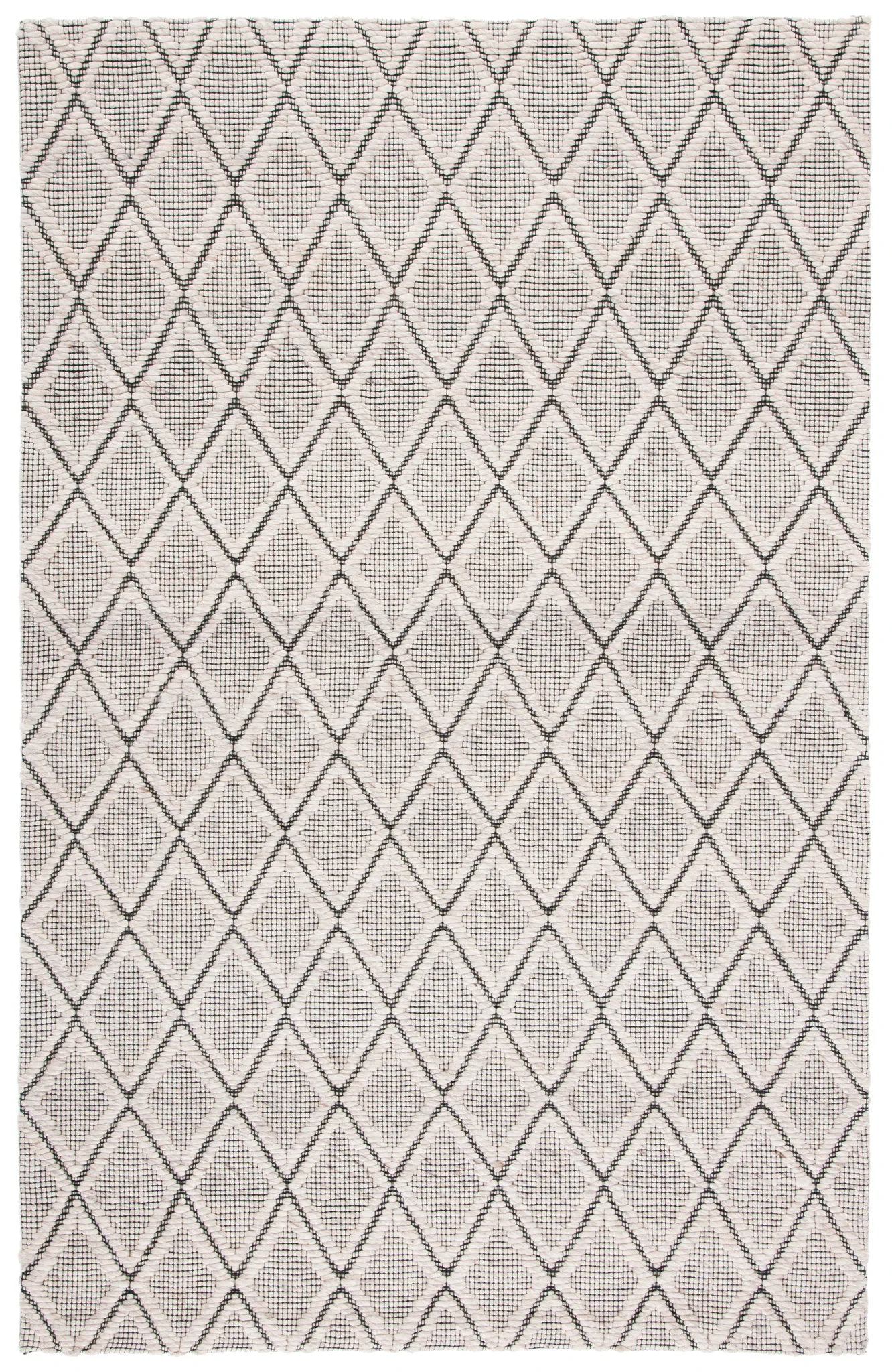 Marbella Diamond Trellis Hand-Woven Wool Rug in Silver / Black