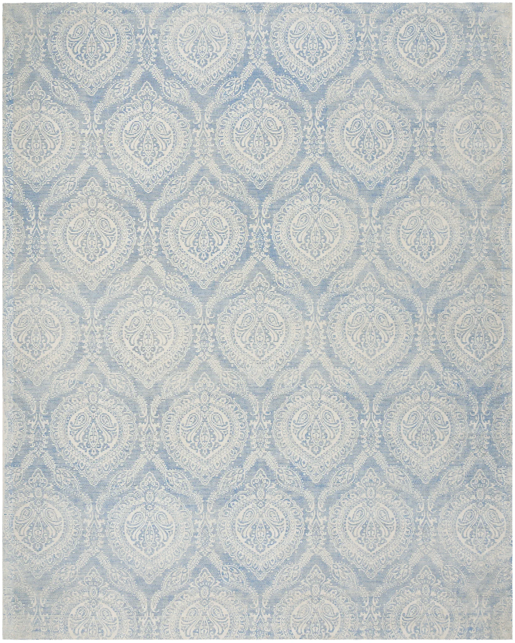 Marbella Damask Hand-Loomed Rug in Blue / Ivory