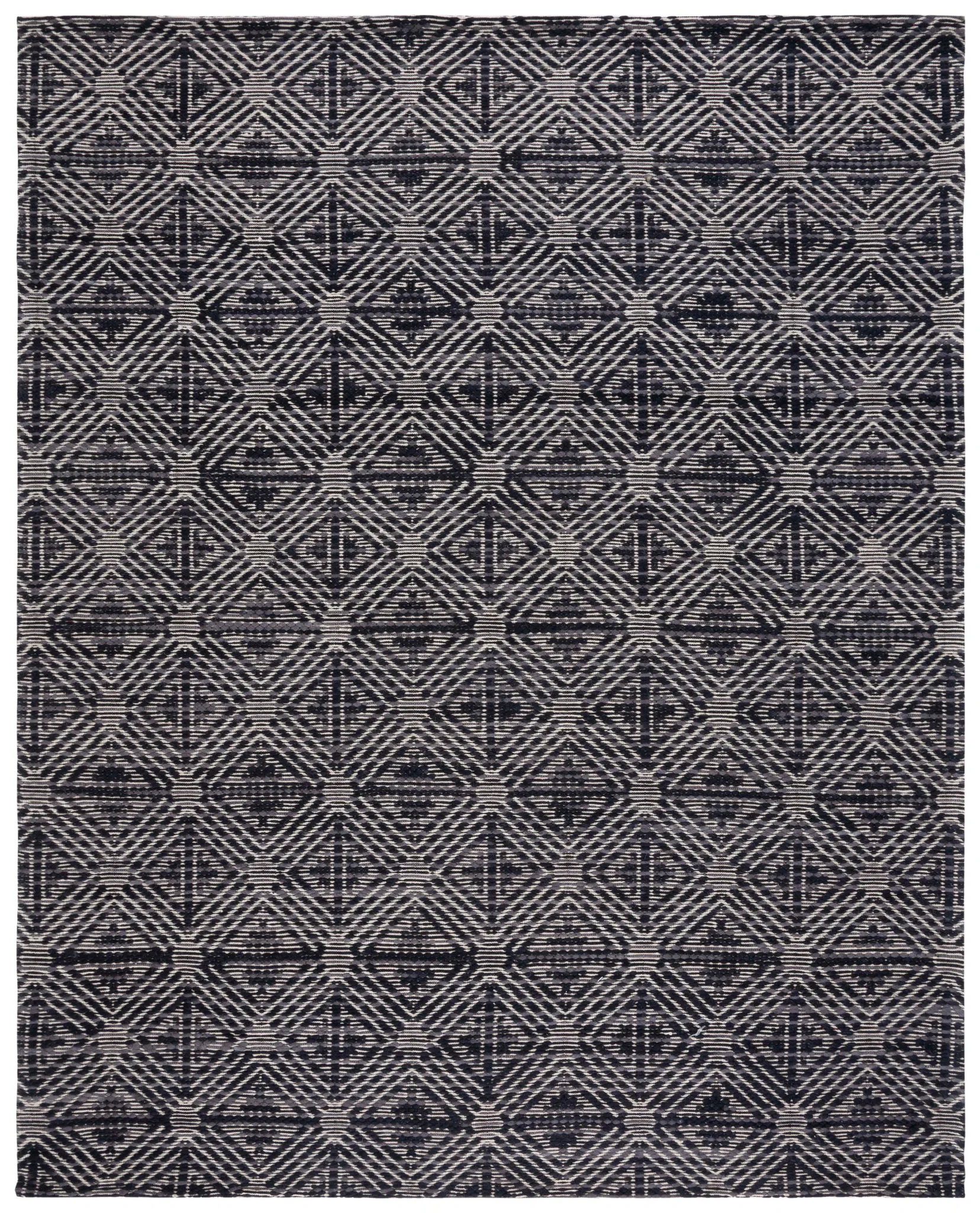 Marbella Hampshire Concentric Diamond Hand-Loomed Wool Rug in Black / Ivory