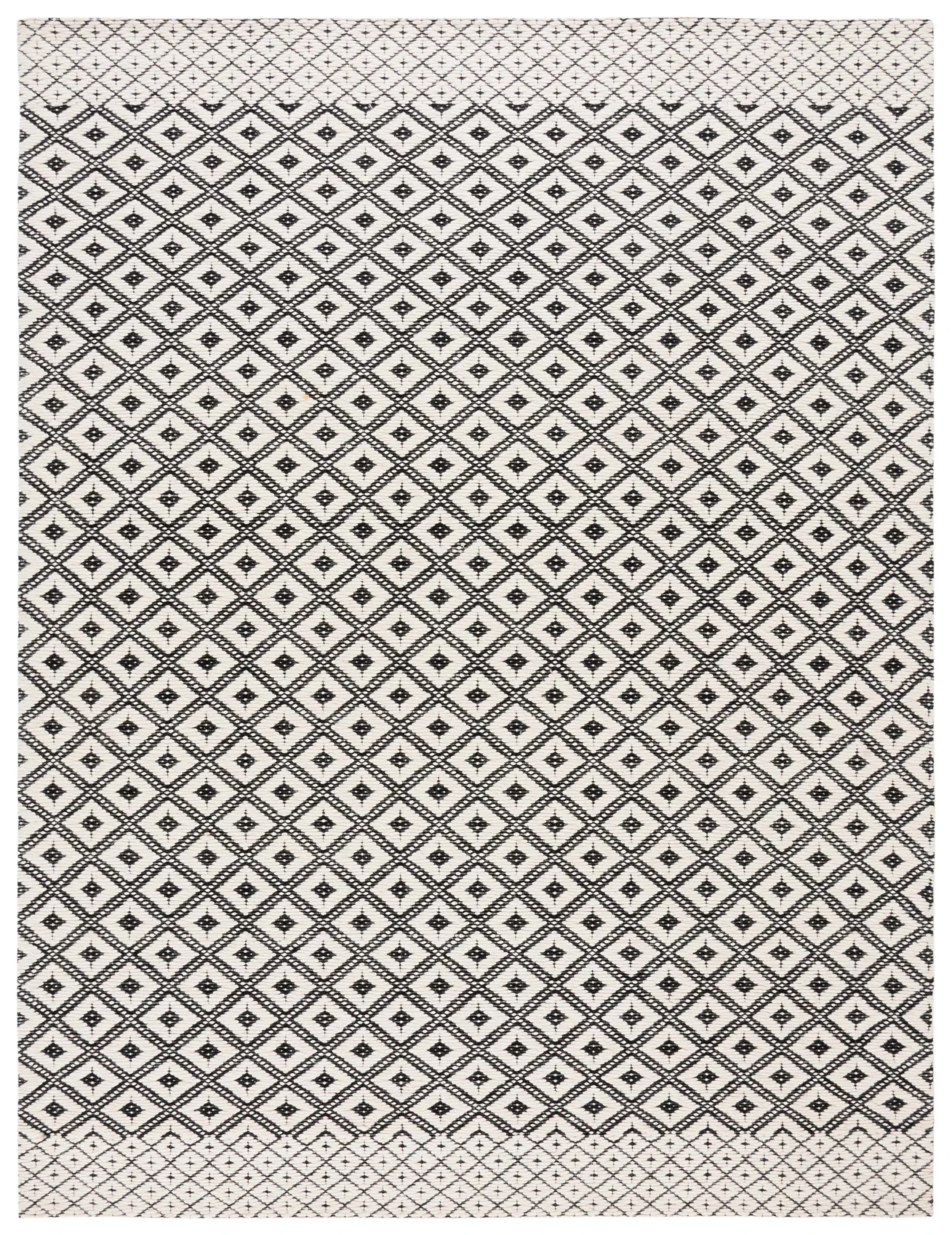 Marbella Kenza Diamond Lattice Hand-Loomed Wool Rug in Black / Ivory