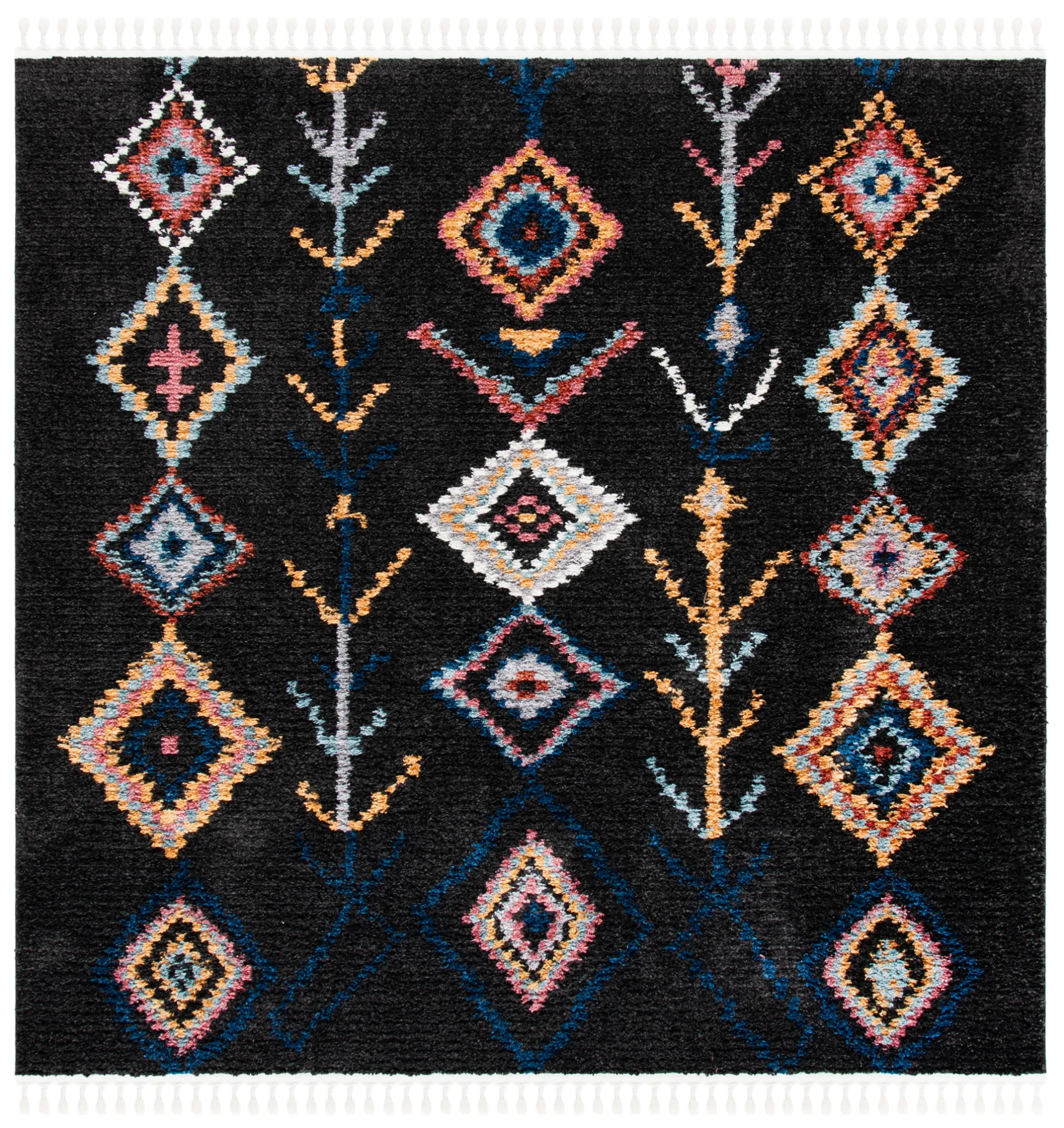 Morocco Diamond Column Shag Rug in Black / Navy