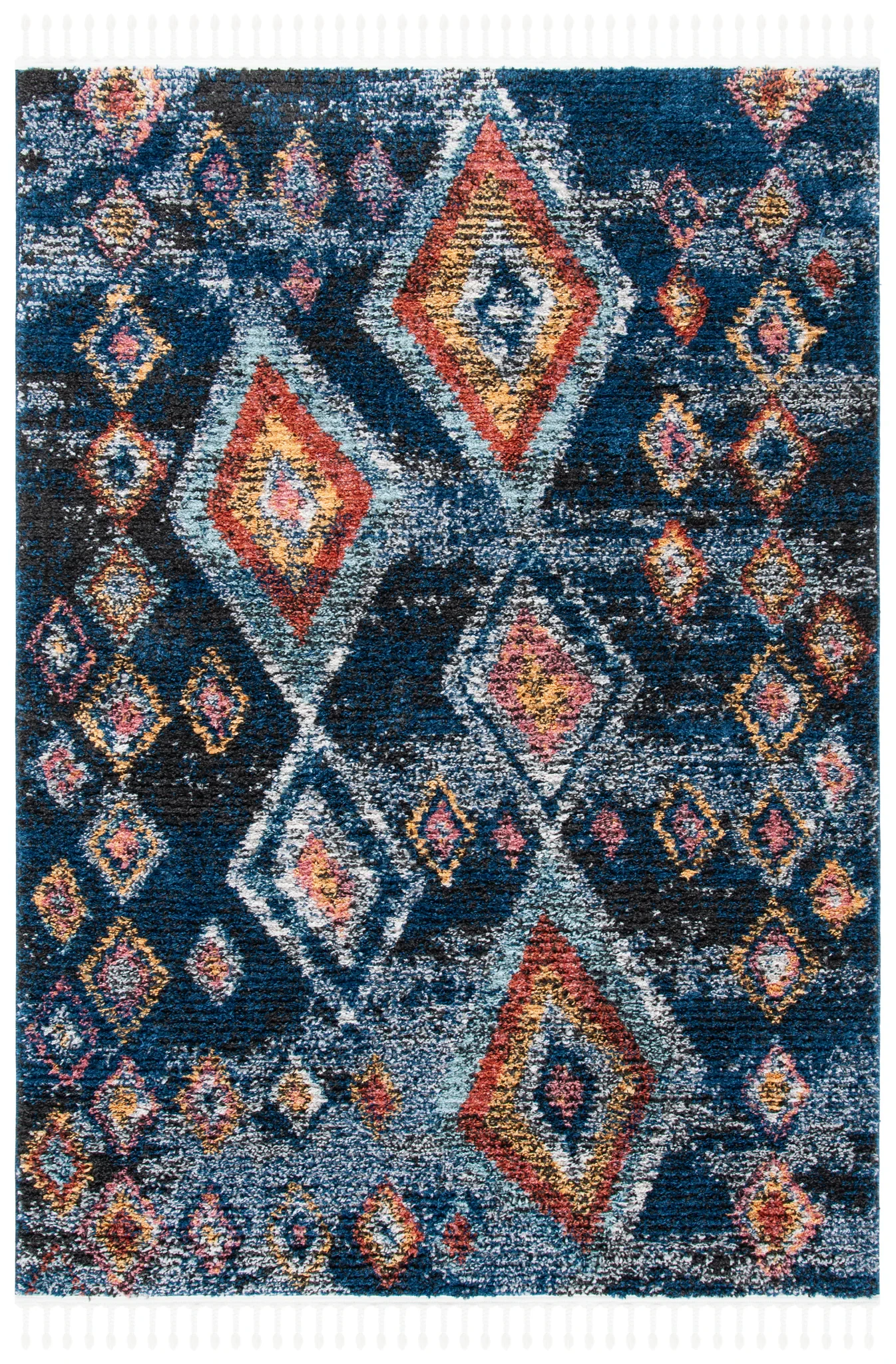 Morocco Nested Diamond Shag Rug in Navy / Multicolor