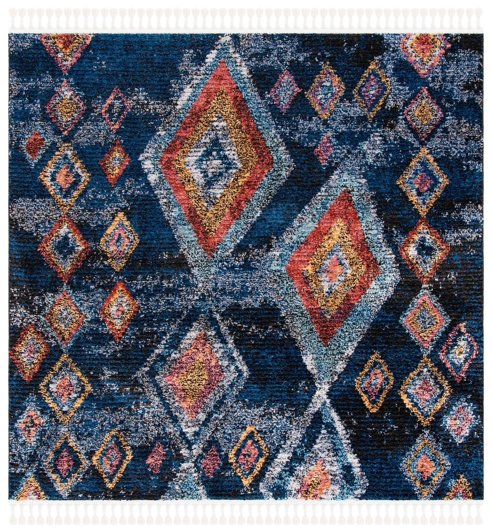 Morocco Nested Diamond Shag Rug in Navy / Multicolor