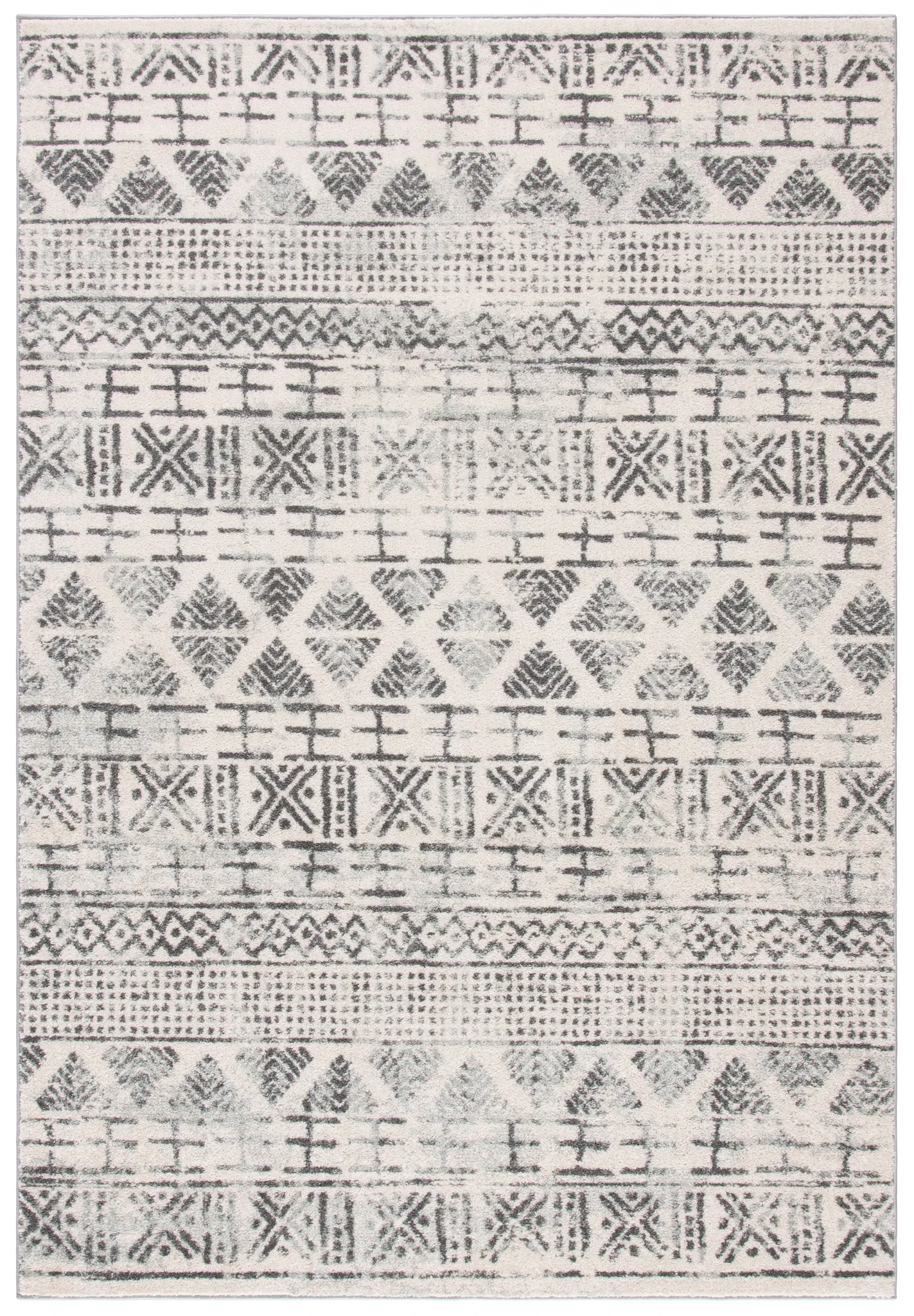 Mercer Banded Tribal Rug in Ivory / Gray