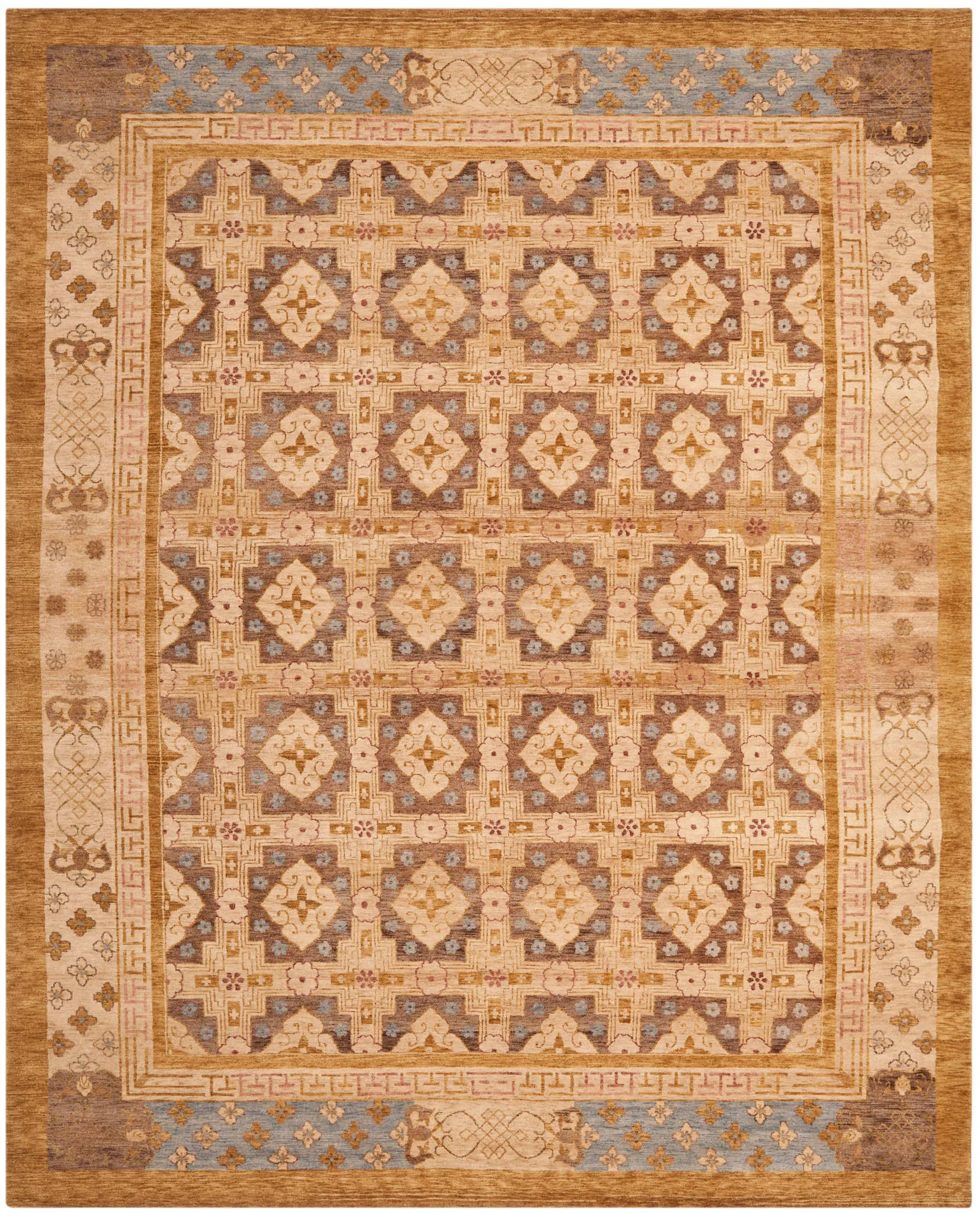Marrakesh Tile Hand-Knotted Wool Rug in Gold / Light Blue