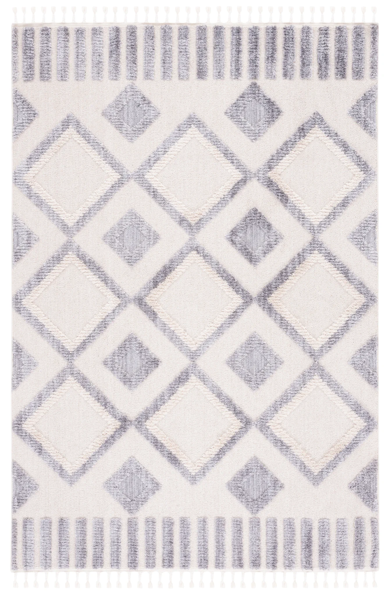 Marrakesh Nested Diamond Border Rug in Ivory / Gray