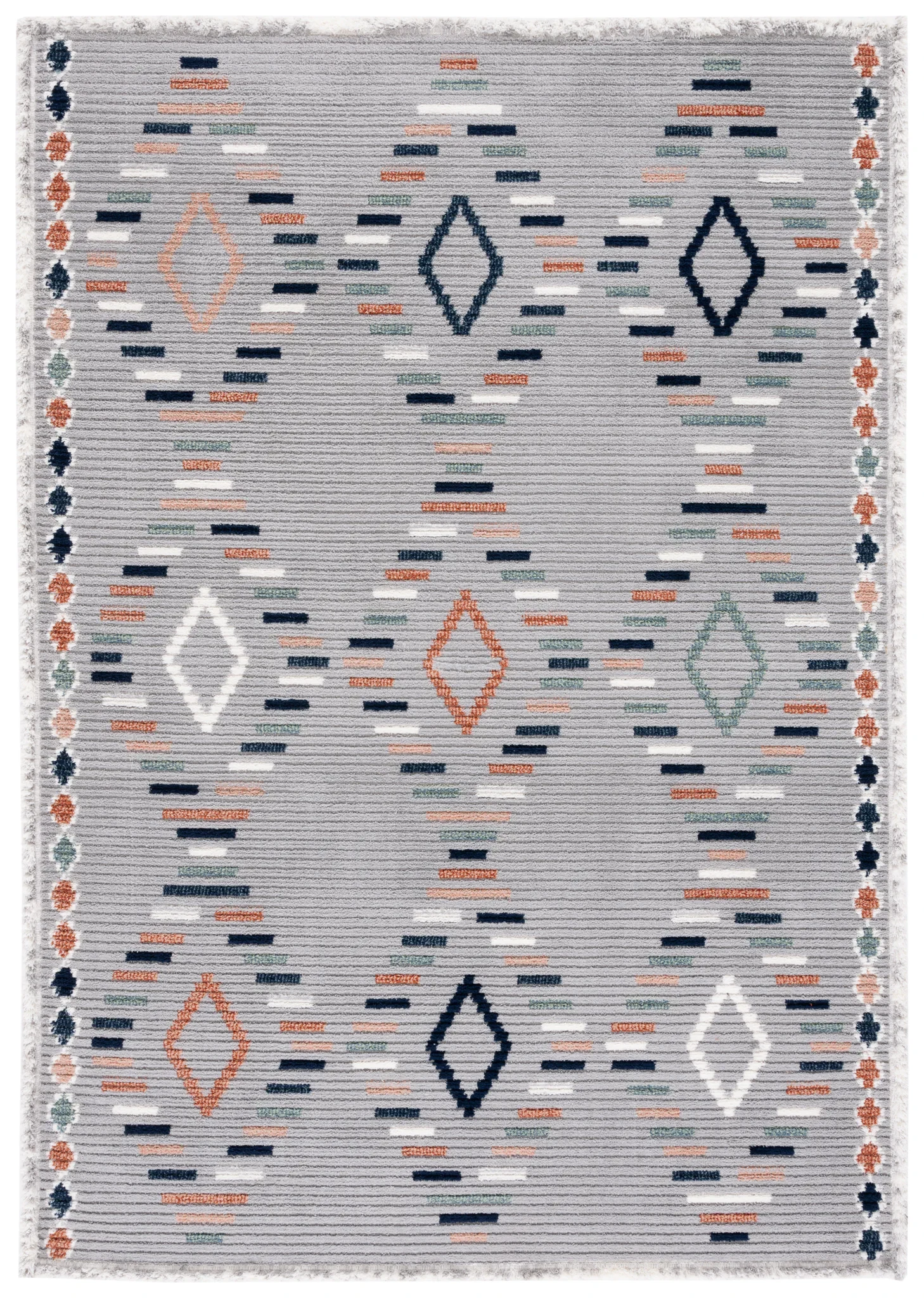 Marrakesh Dashed Diamond Rug in Gray / Blue Rust