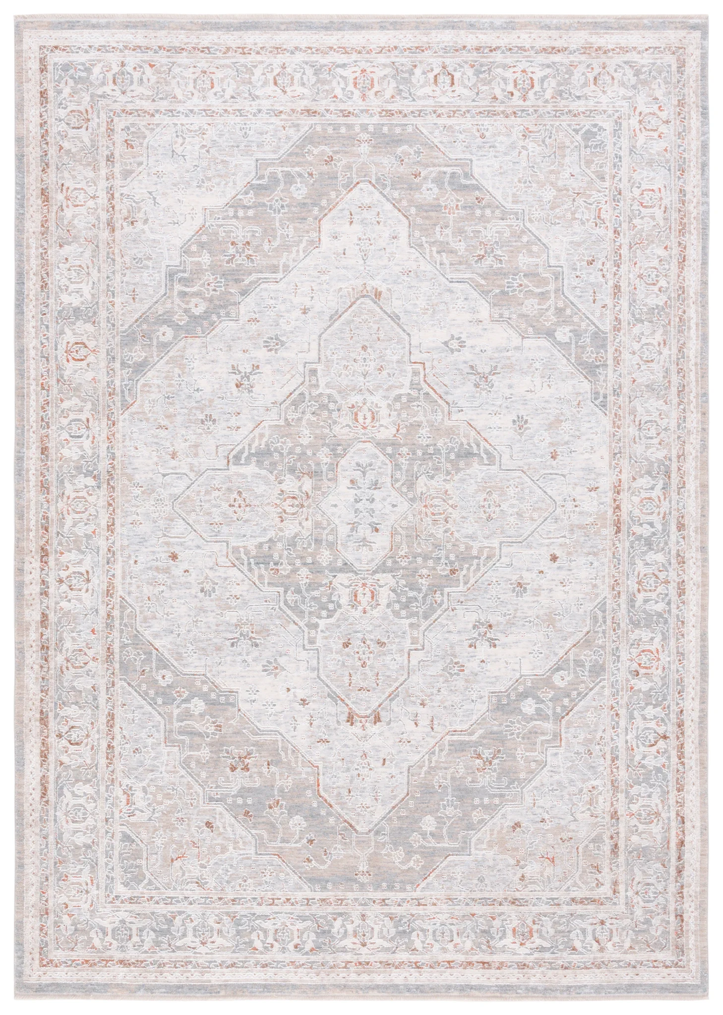 Marmara Medallion Bordered Rug in Beige / Blue Rust