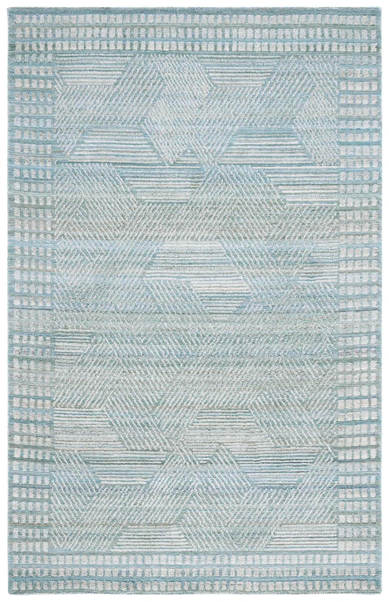Marquee Interlocking Line Hand-Tufted Rug in Turquoise / Gray