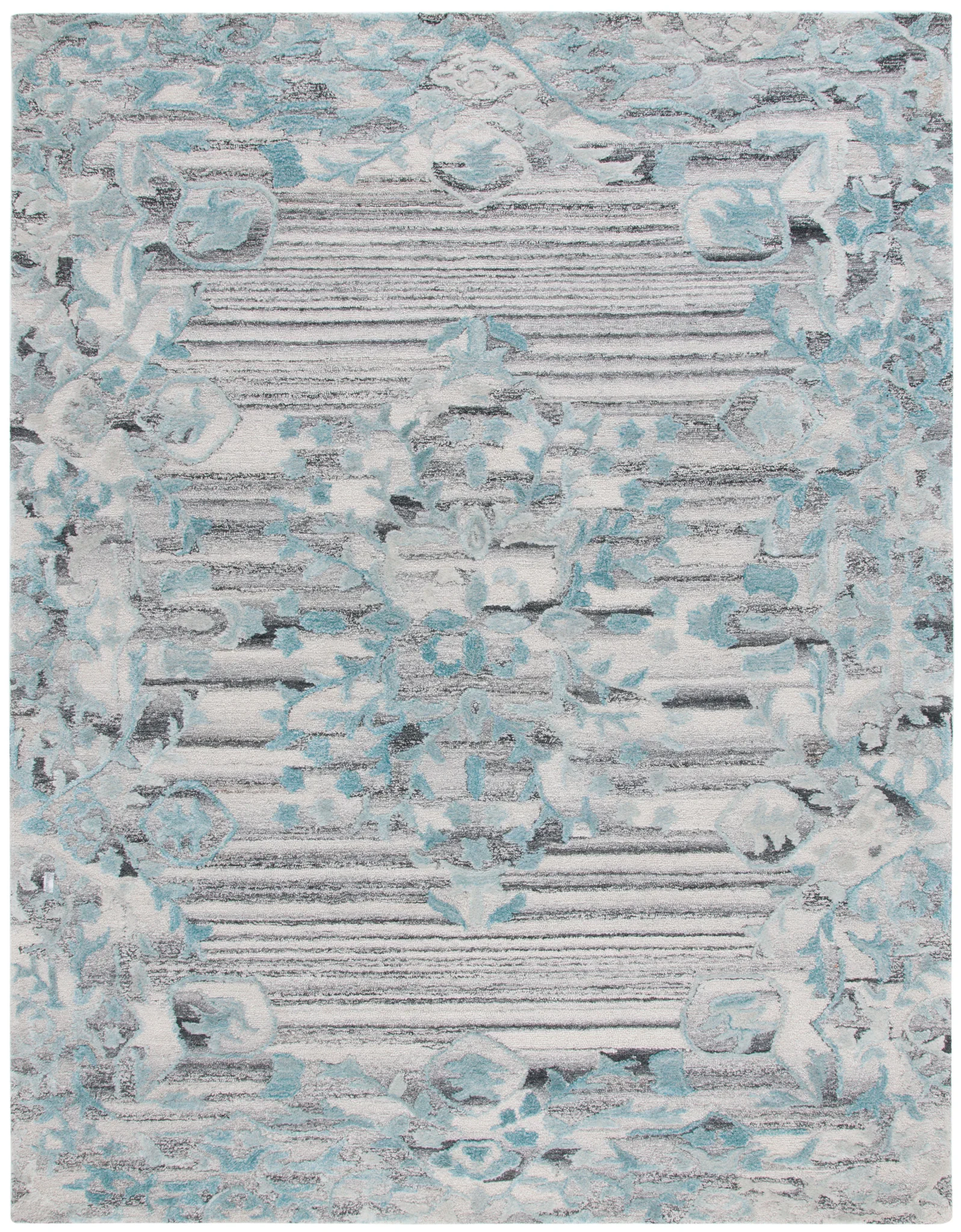 Marquee Striped Medallion Hand-Tufted Rug in Gray / Teal
