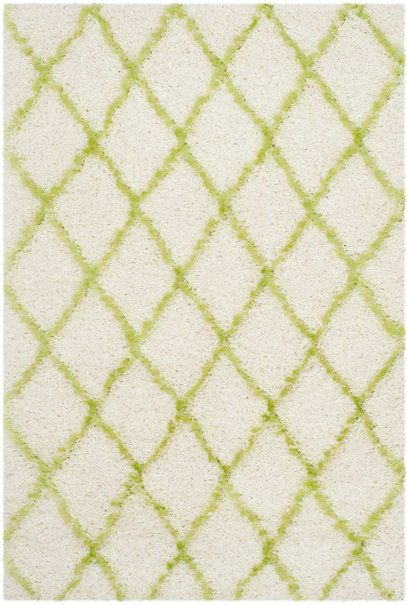 Moroccan Trellis Shag Rug in Ivory / Green