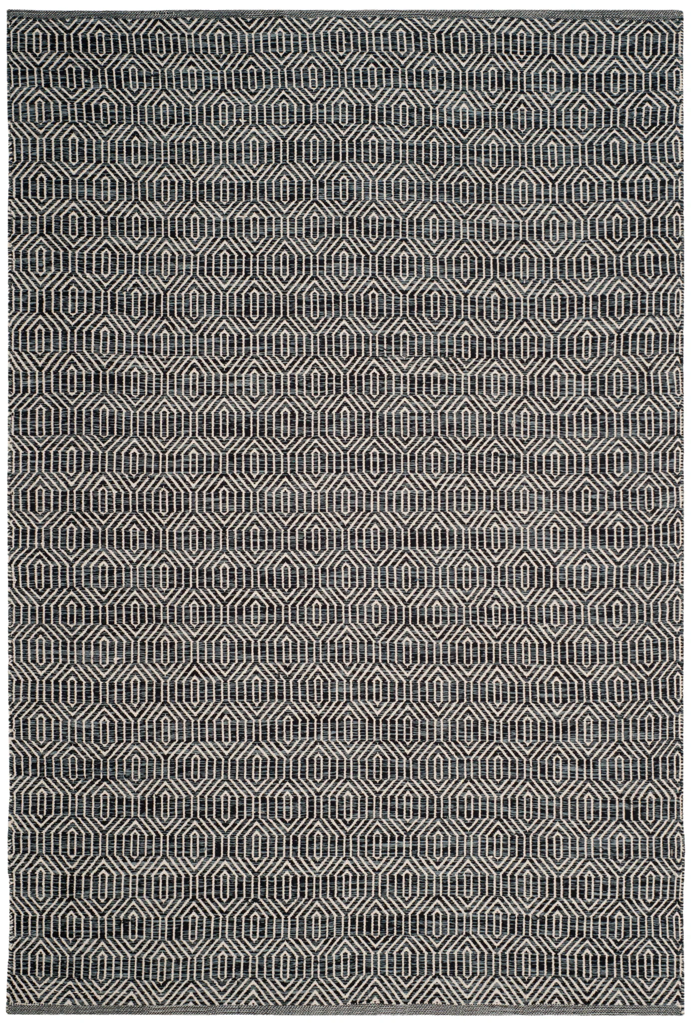 Montauk Nested Diamond Hand-Woven Cotton Rug in Ivory / Dark Gray