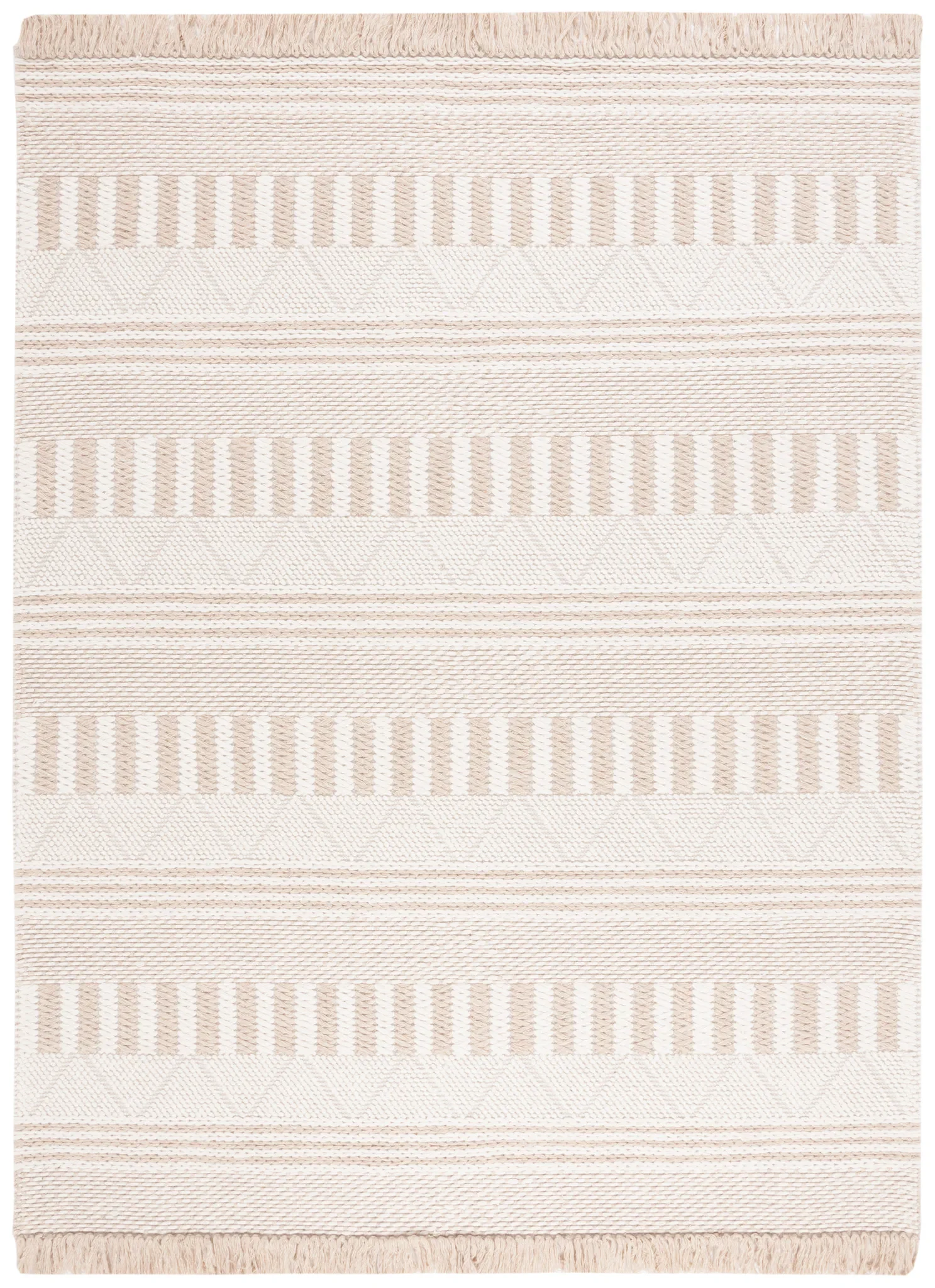 Natura Banded Stripe Hand-Woven Wool Rug in Ivory / Taupe