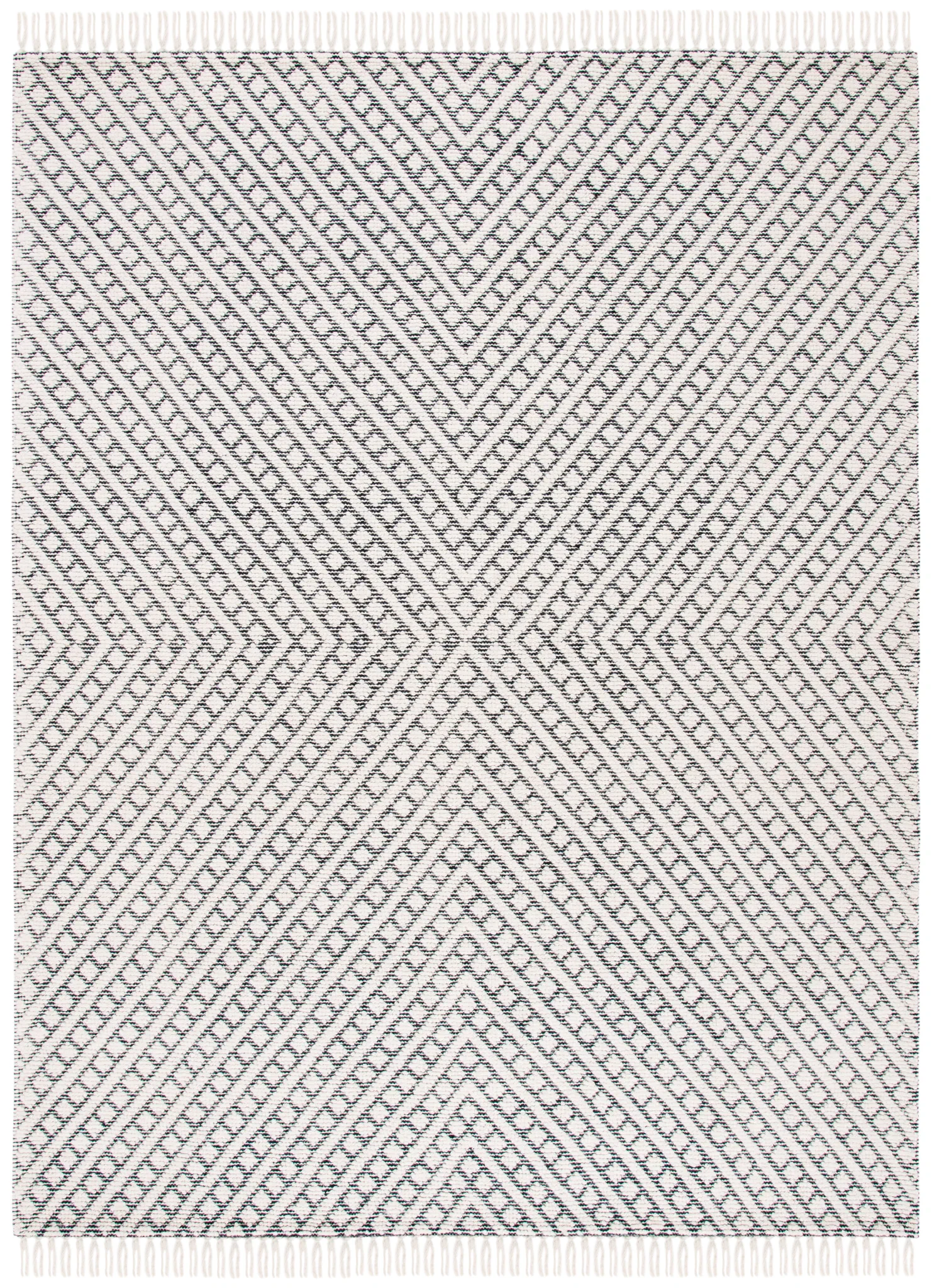 Natura Concentric Chevron Hand-Loomed Wool Rug in Ivory / Black