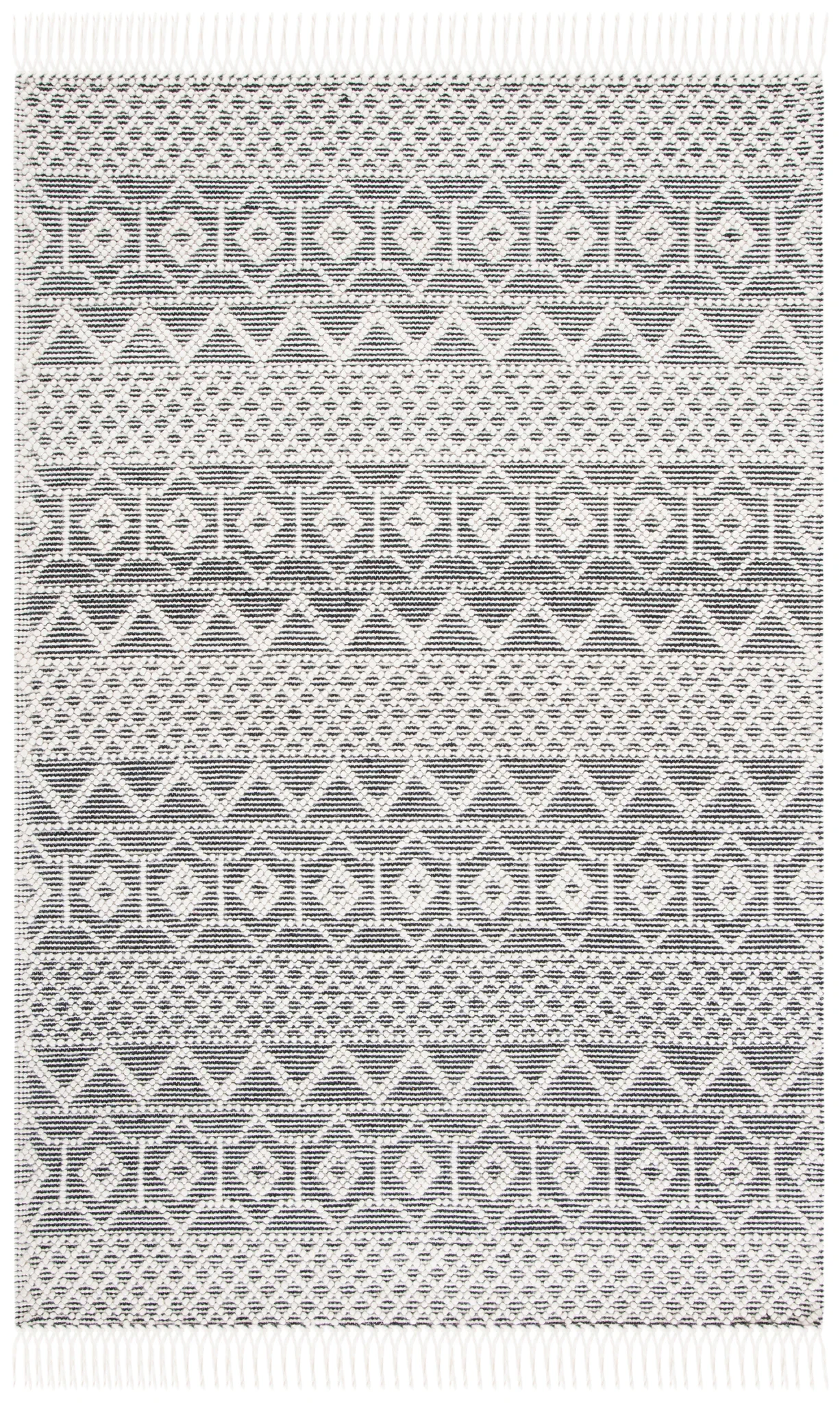 Natura Tribal Chevron Stripe Hand-Loomed Wool Rug in Ivory / Black