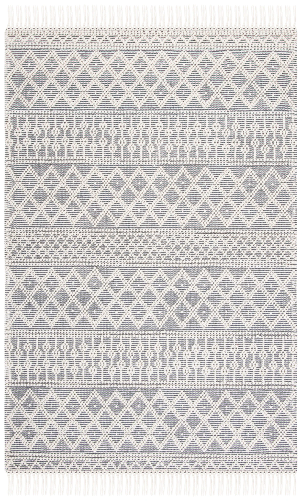 Natura Banded Trellis Diamond Hand-Loomed Wool Rug in Ivory / Gray