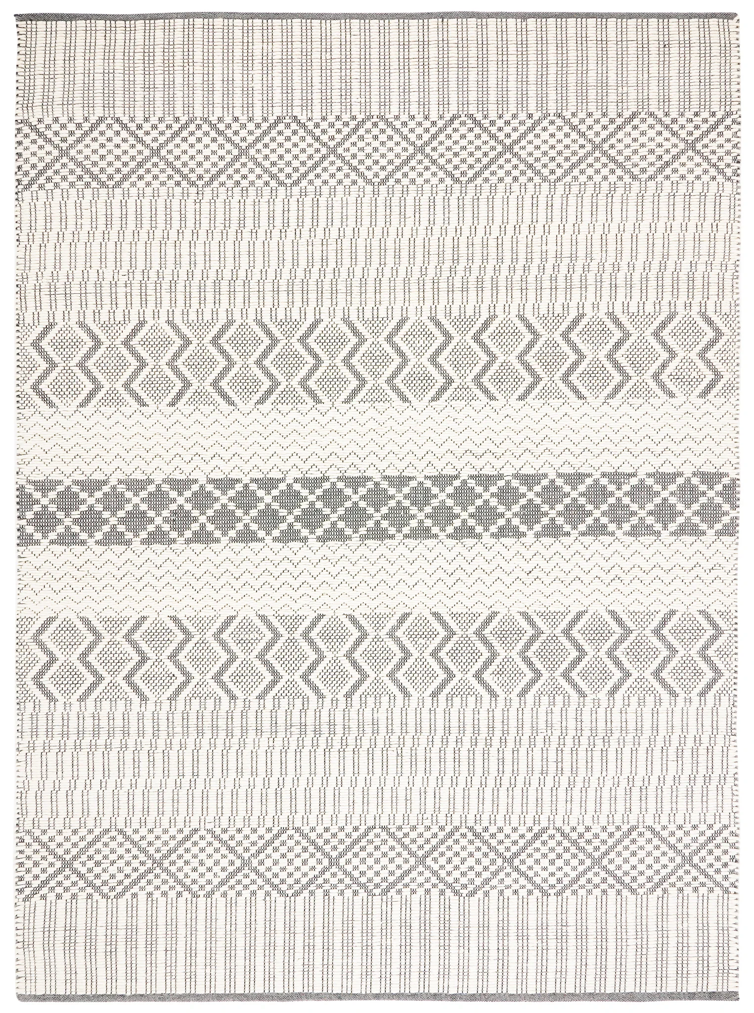 Natura Banded Tribal Geometric Hand-Woven Wool Rug in Ivory / Gray