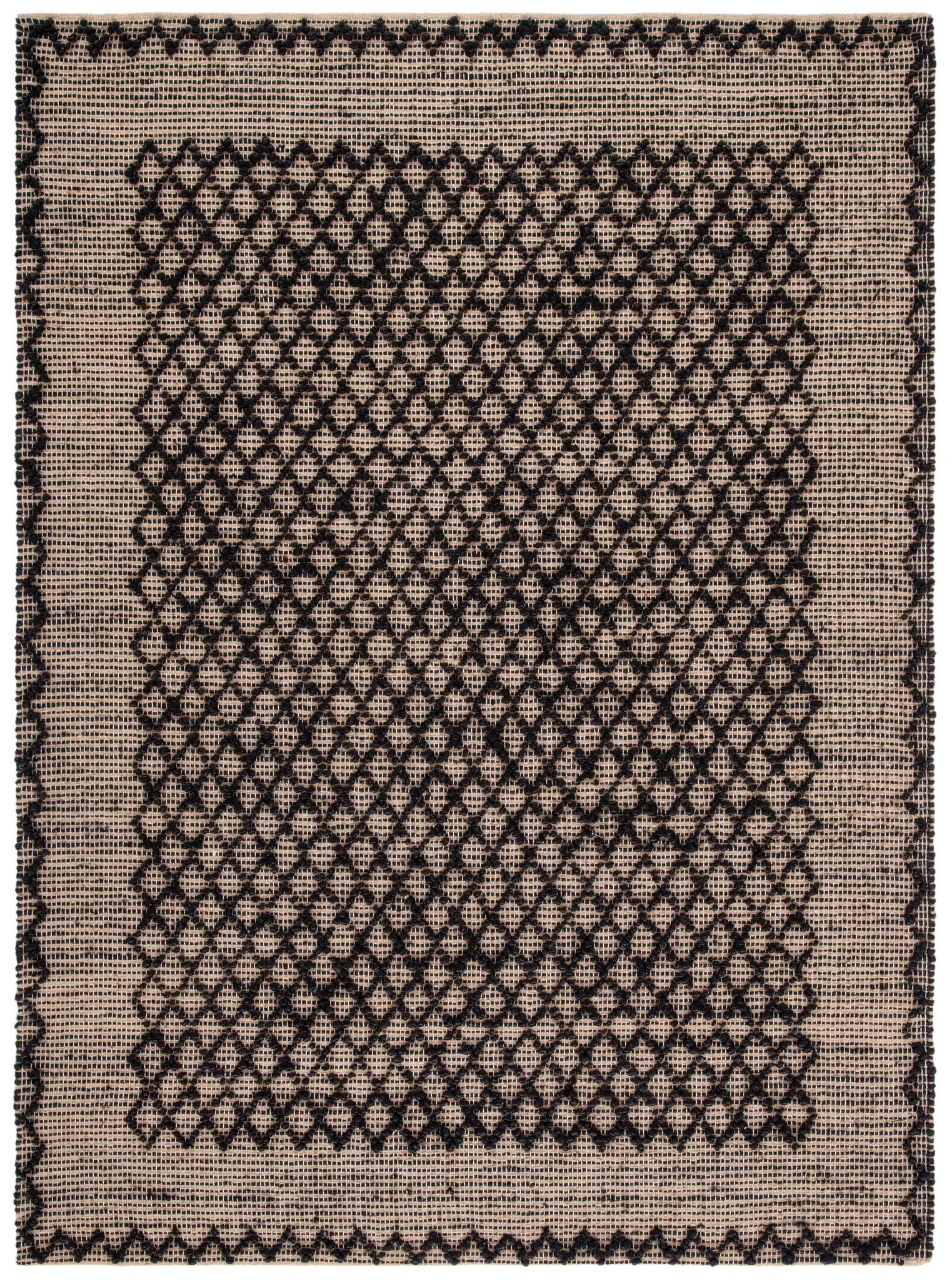 Natural Fiber Diamond Grid Flatweave Jute Rug in Black / Natural