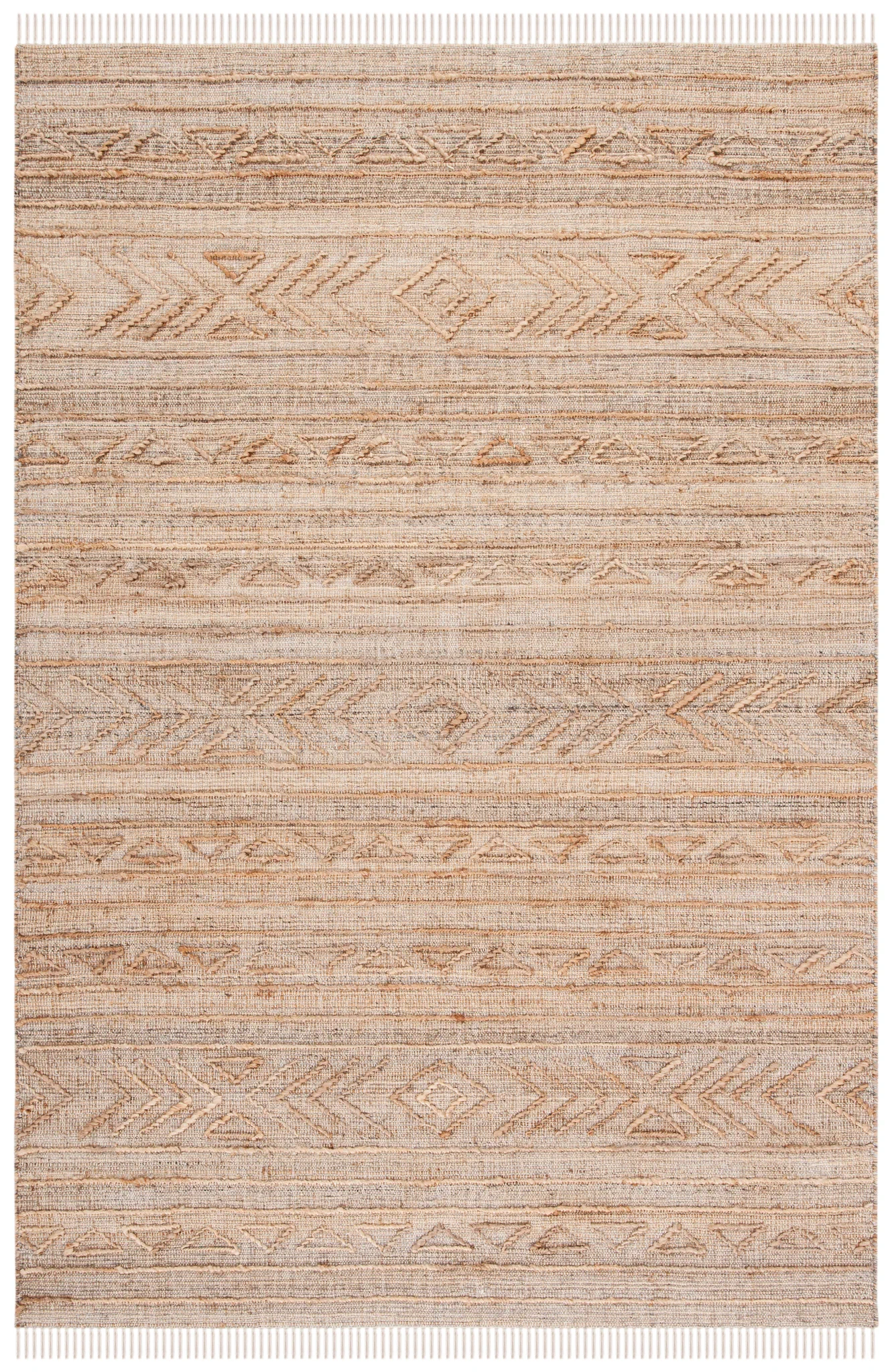 Natural Fiber Banded Chevron Hand-Loomed Jute Rug in Natural