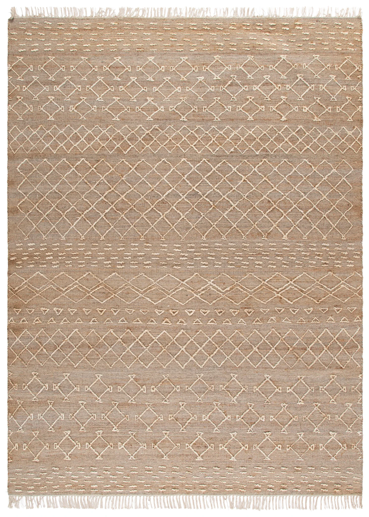 Natural Fiber Banded Geometric Hand-Loomed Jute Rug in Natural / Ivory