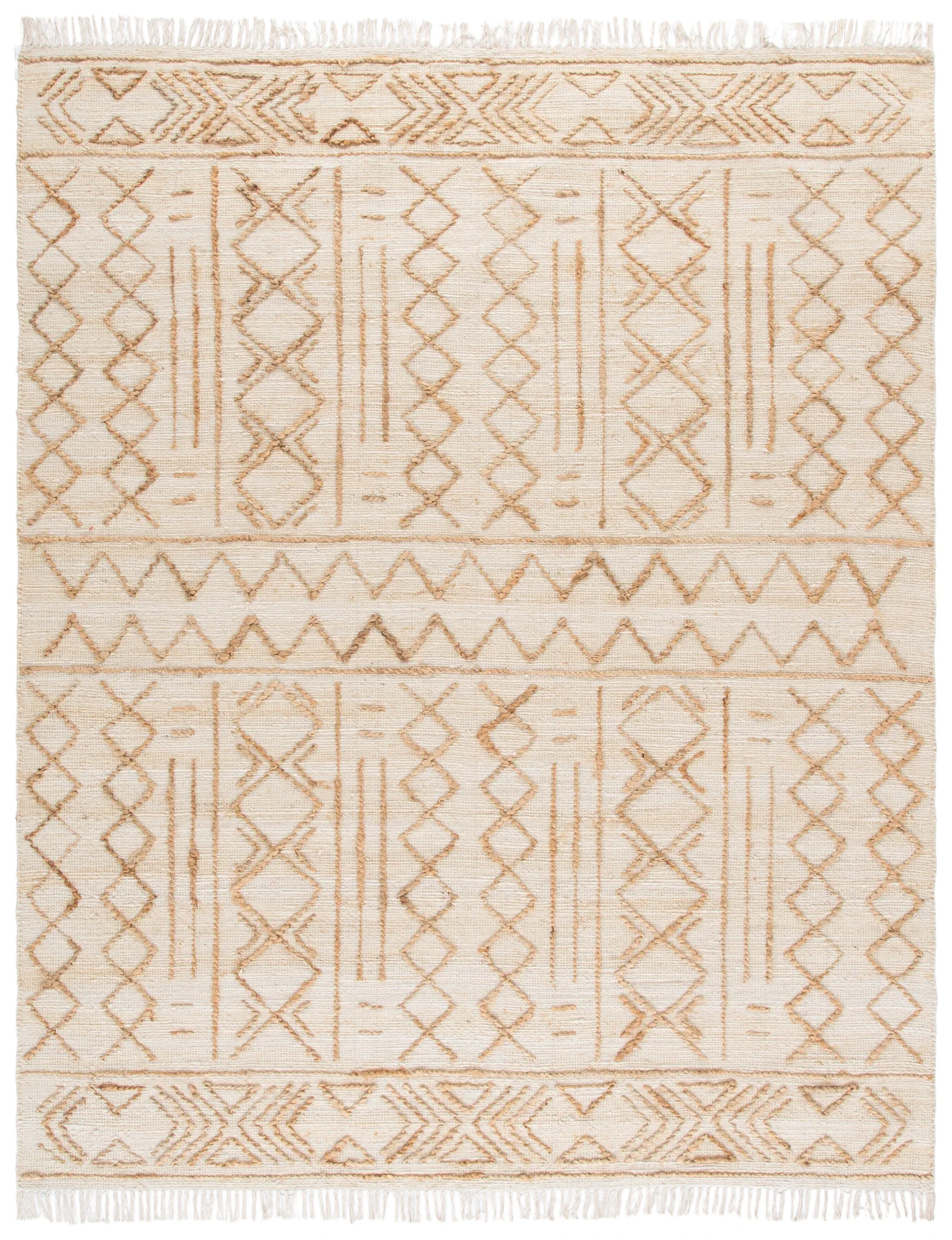 Natural Fiber Geometric Banded Hand-Loomed Jute Rug in Natural / Beige