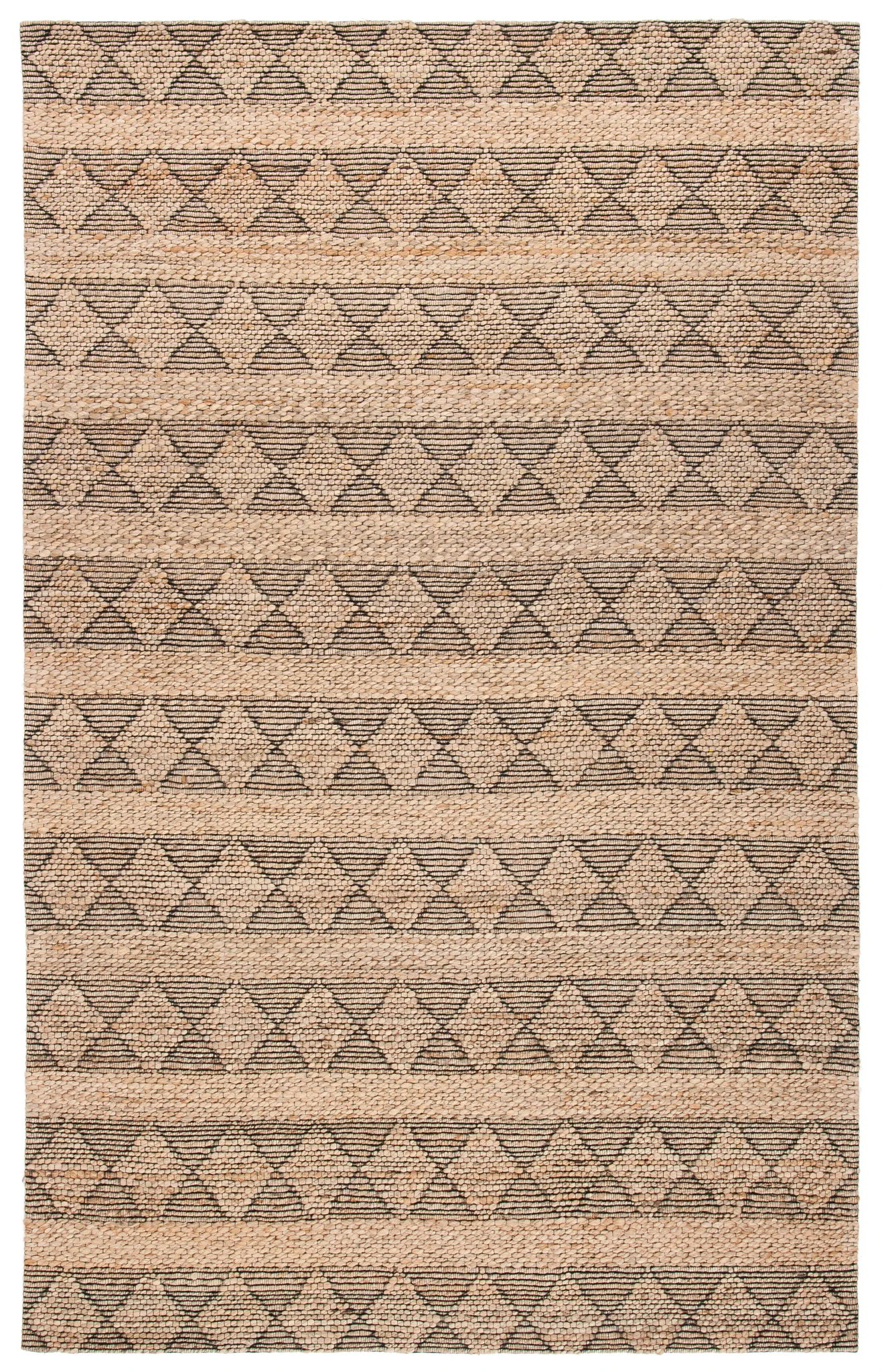 Natural Fiber Banded Diamond Hand-Tufted Rug in Natural / Black