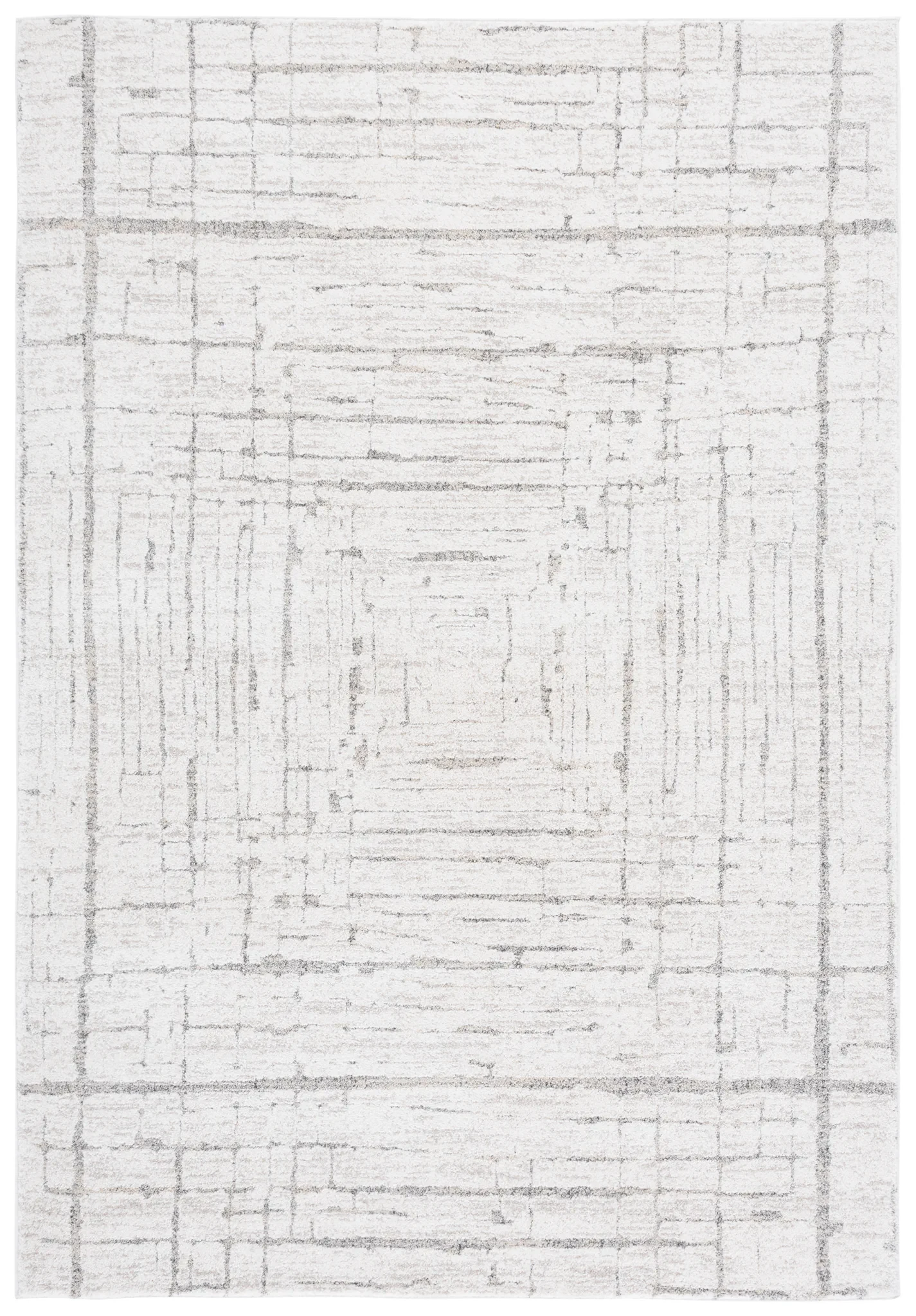 Northport Concentric Square Rug in Ivory / Gray