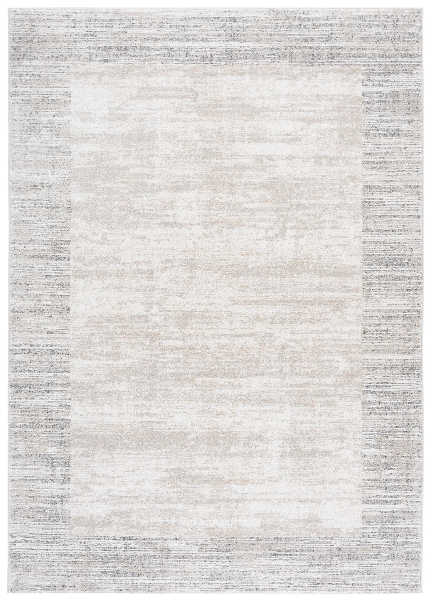 Northport Striated Border Rug in Ivory / Gray