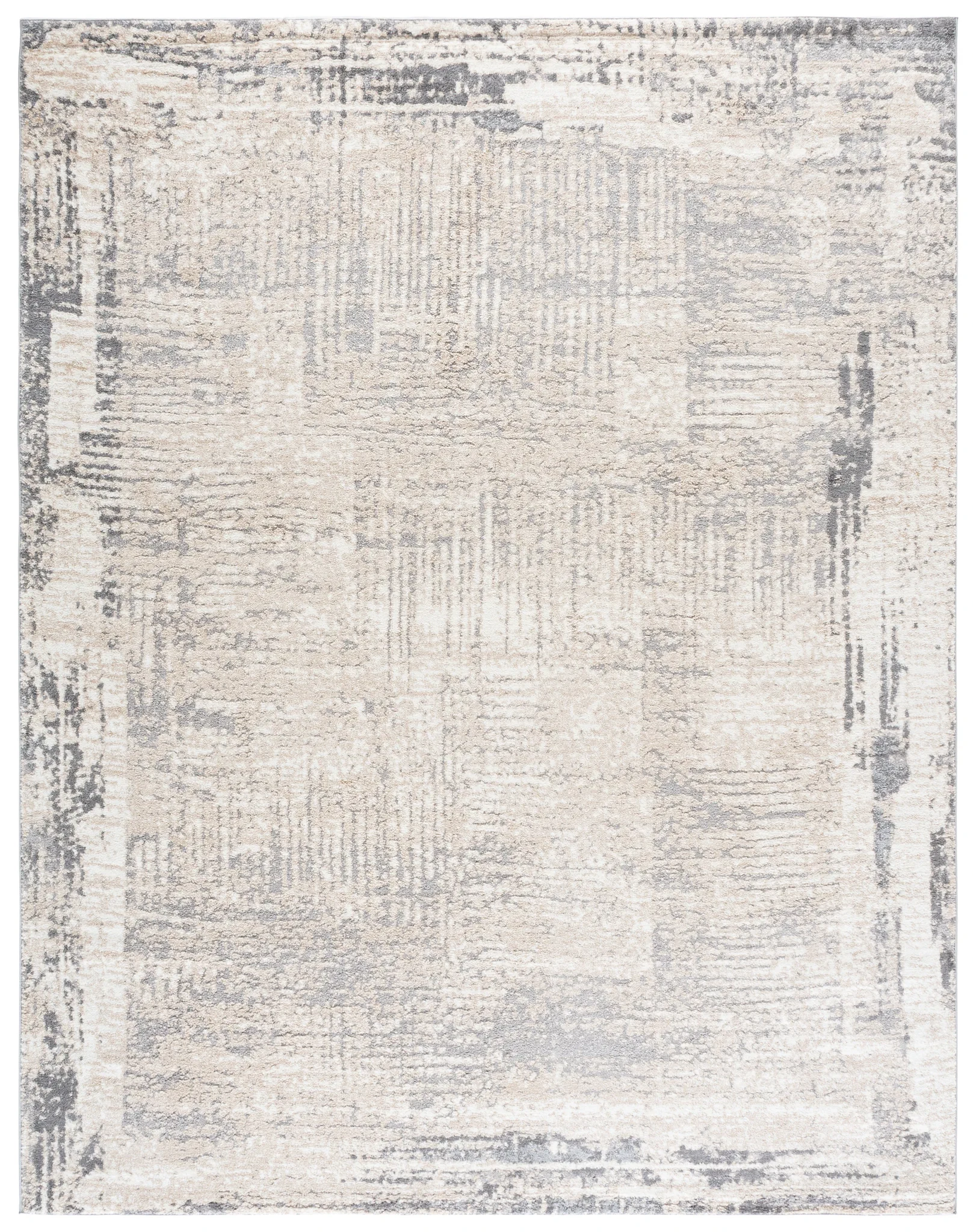 Opal Abstract Border Rug in Ivory / Gray