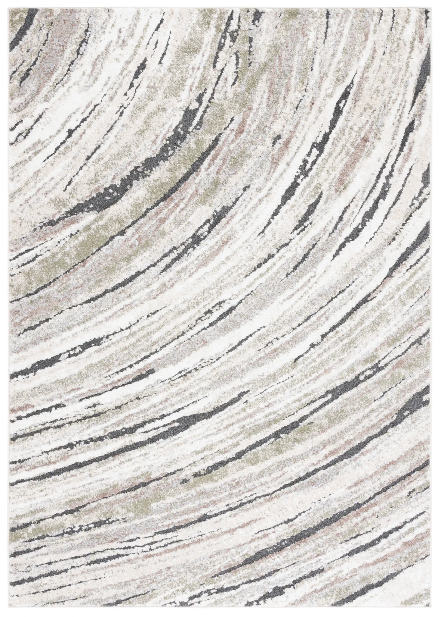 Opal Abstract Marble Rug in Green / Gray Ivory