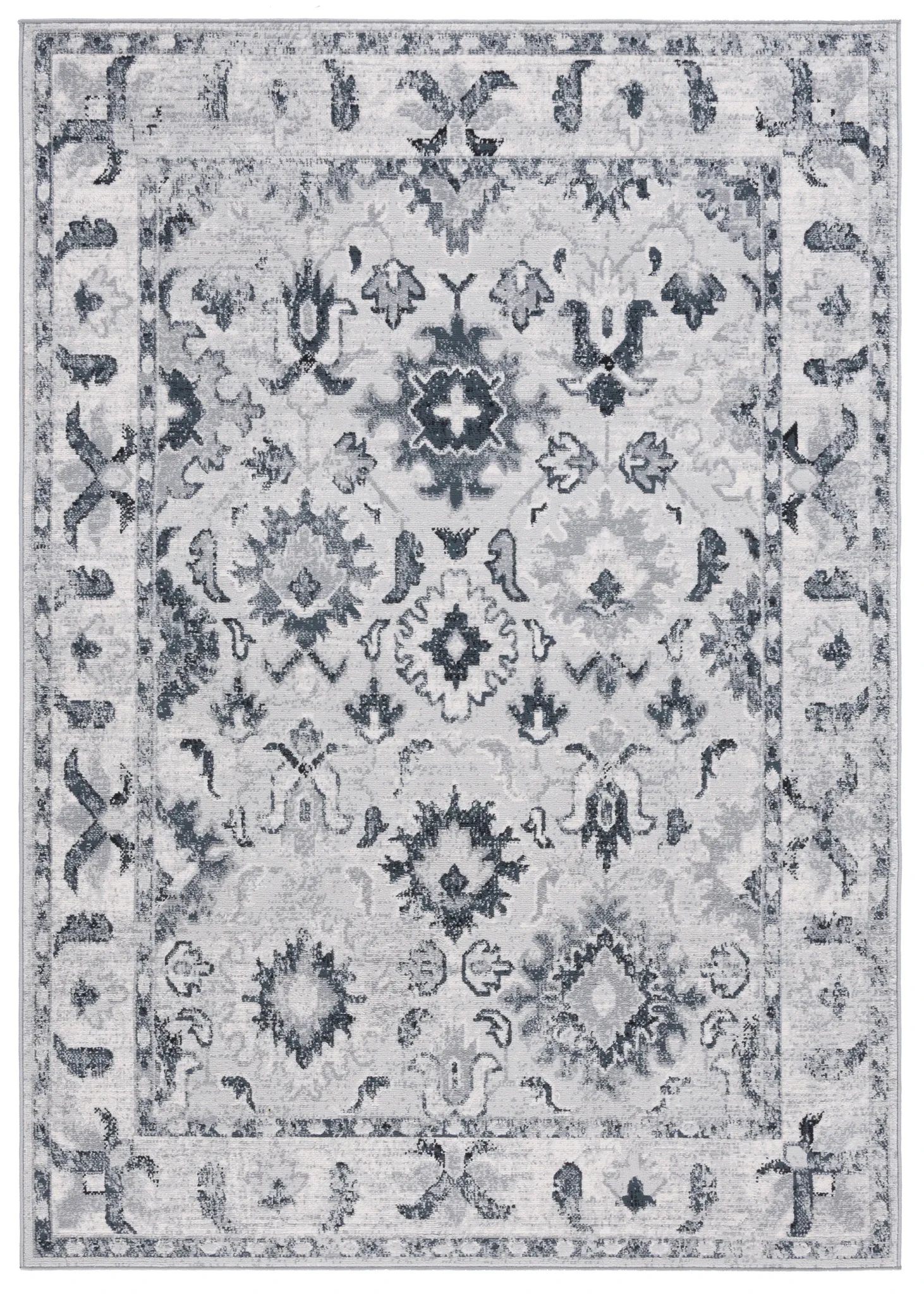 Odyssey Bordered Medallion Rug in Gray / Black