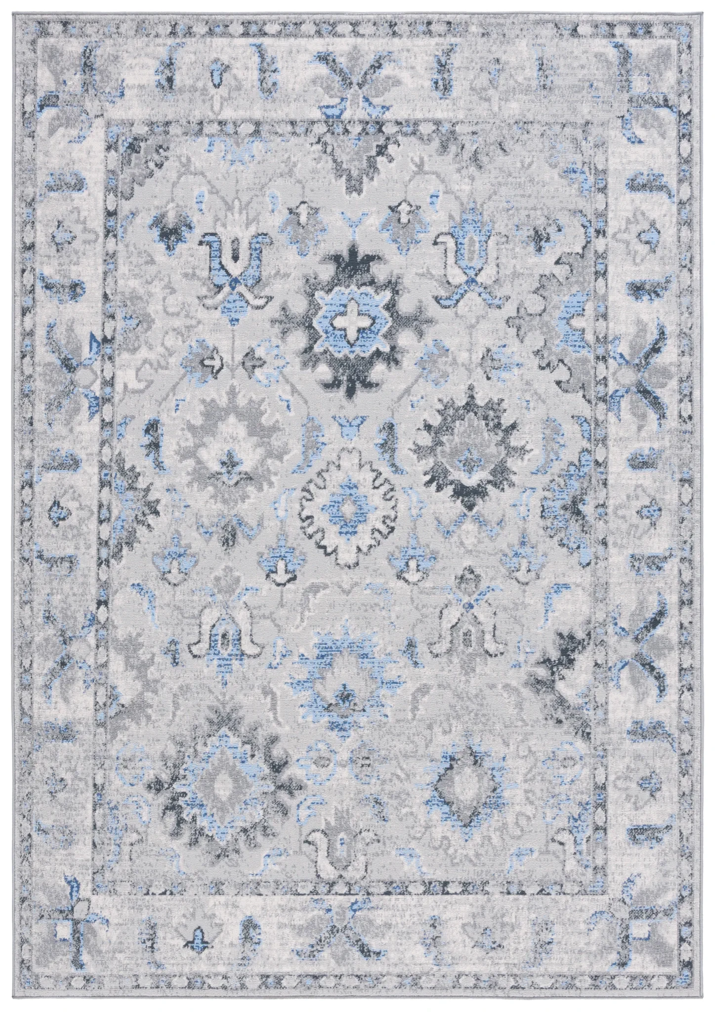 Odyssey Bordered Medallion Rug in Gray / Blue