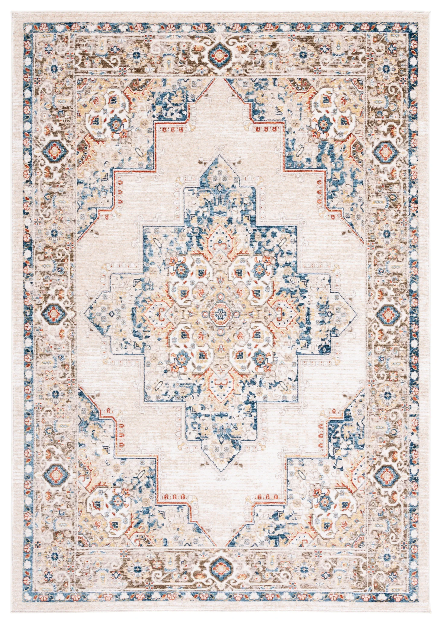 Olympia Medallion Bordered Rug in Beige / Blue