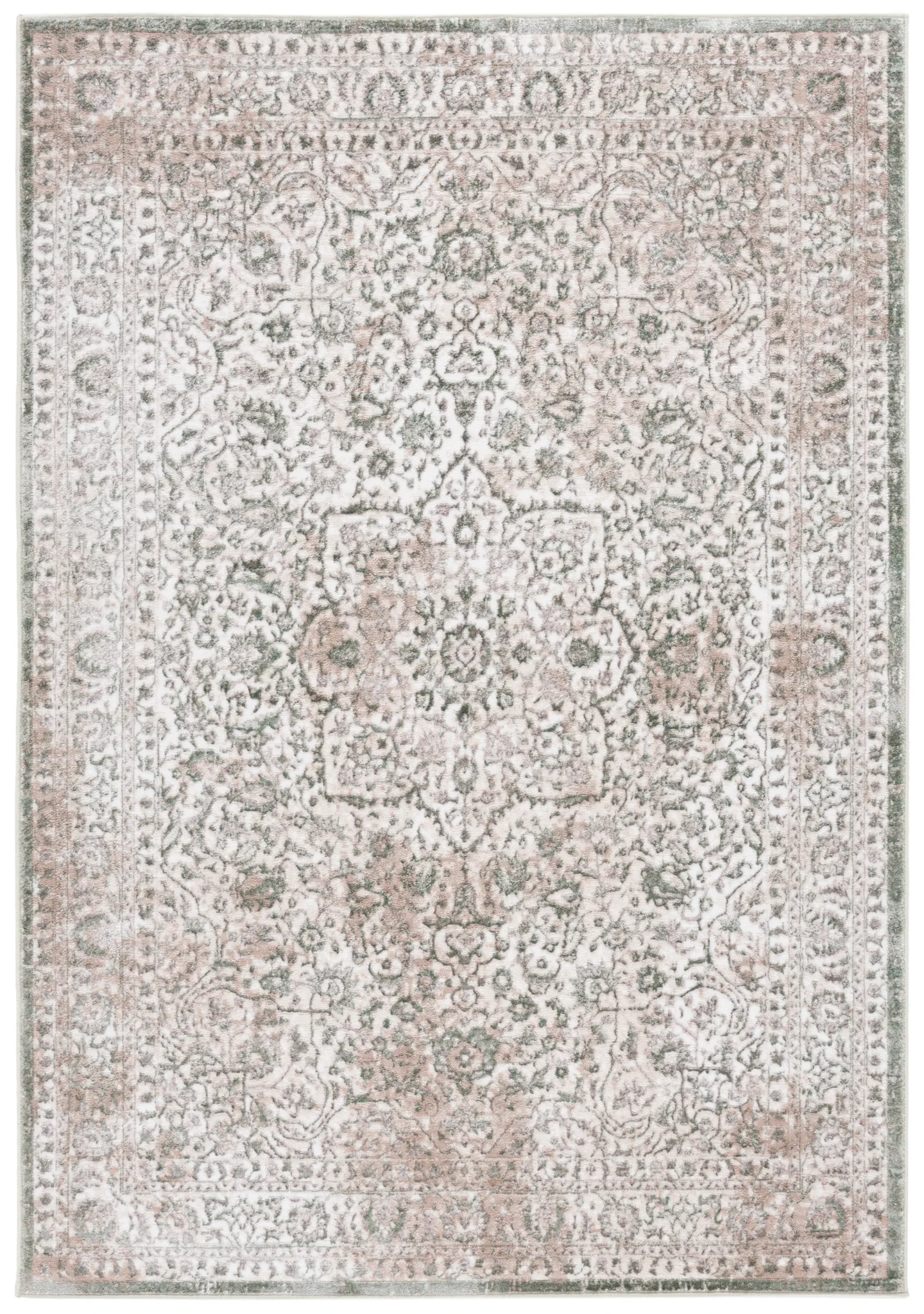 Orchard Medallion Bordered Rug in Green / Ivory