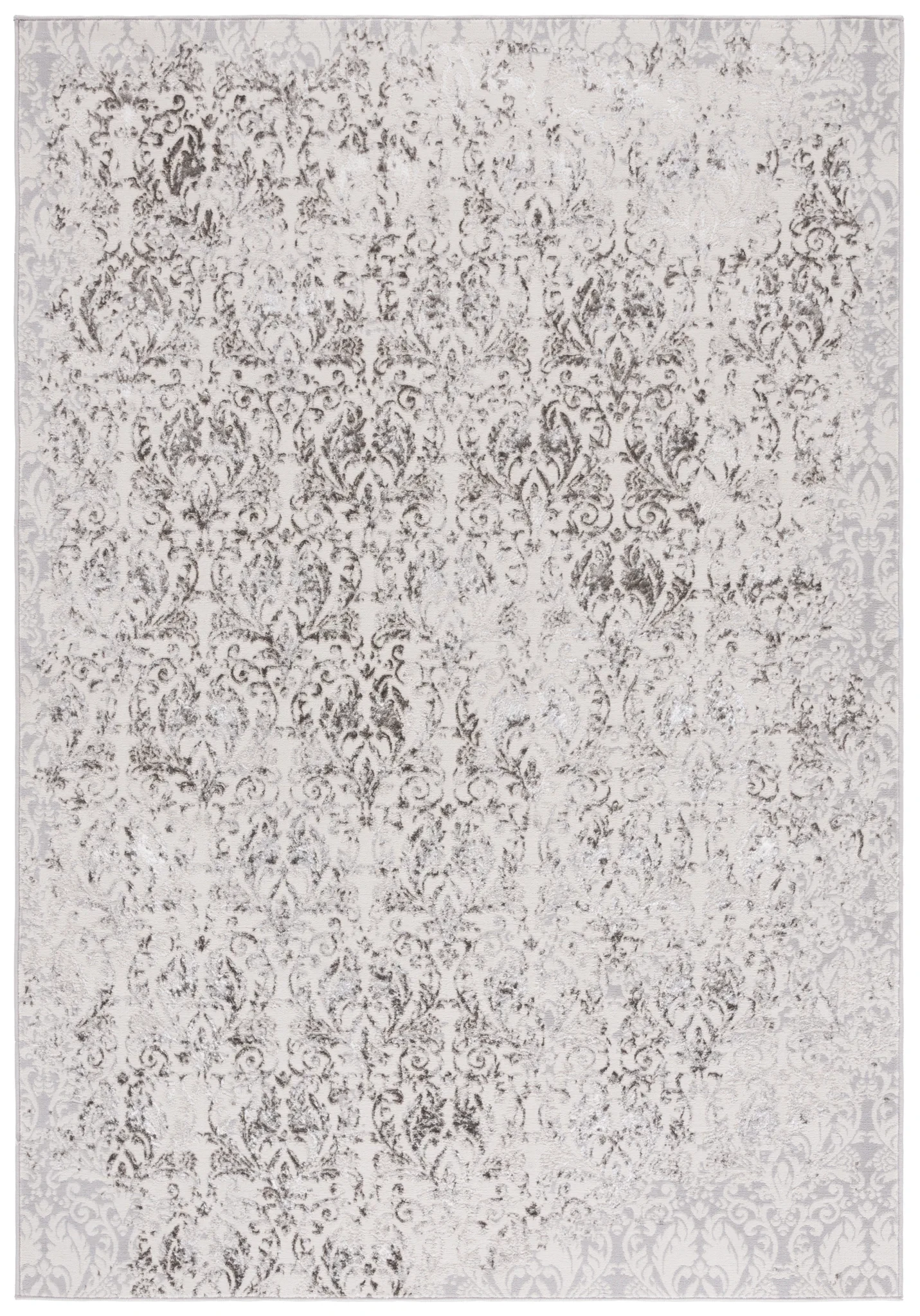 Orchard Distressed Damask Rug in Gray / Silver