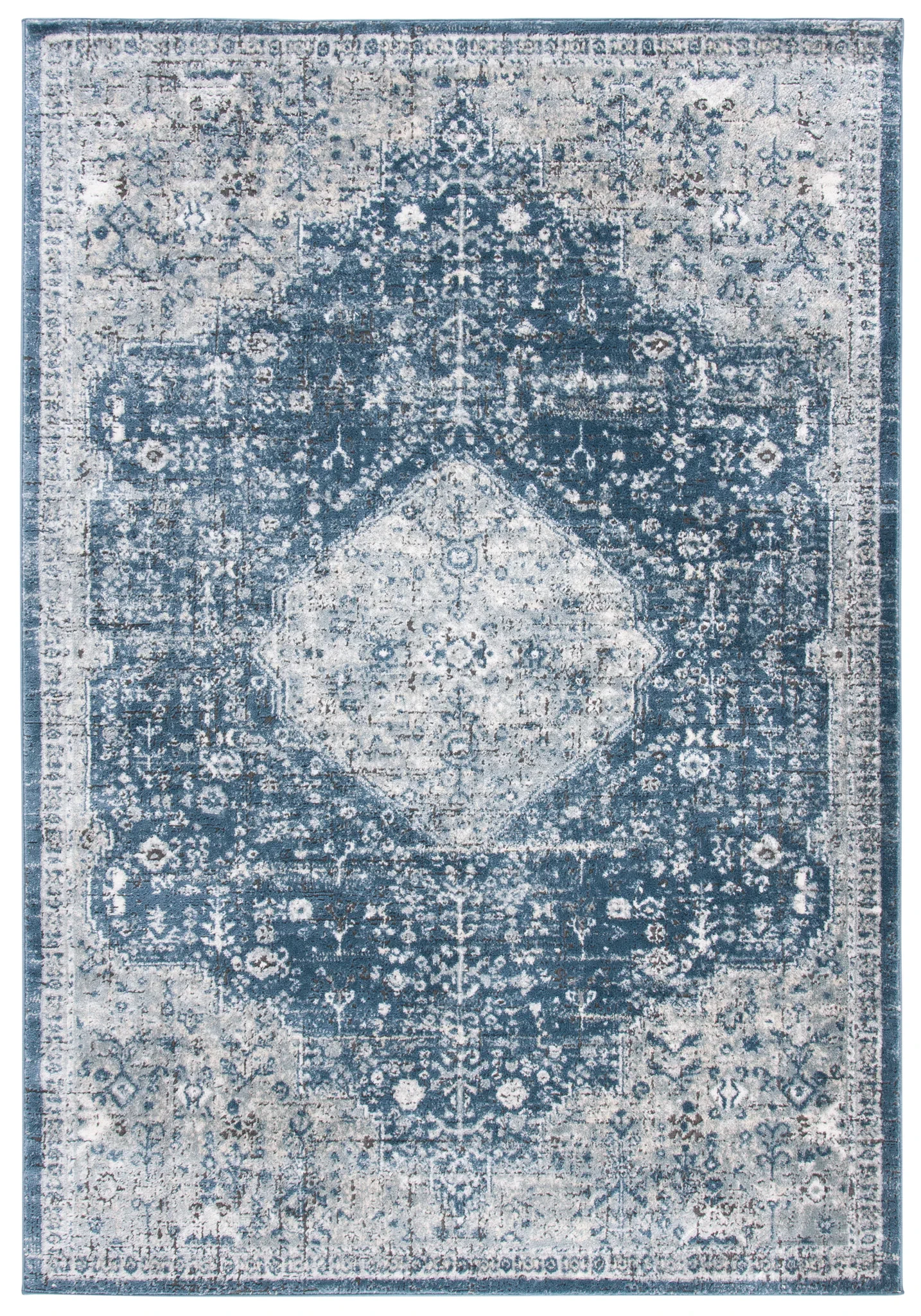 Oregon Faded Medallion Rug in Navy / Ivory