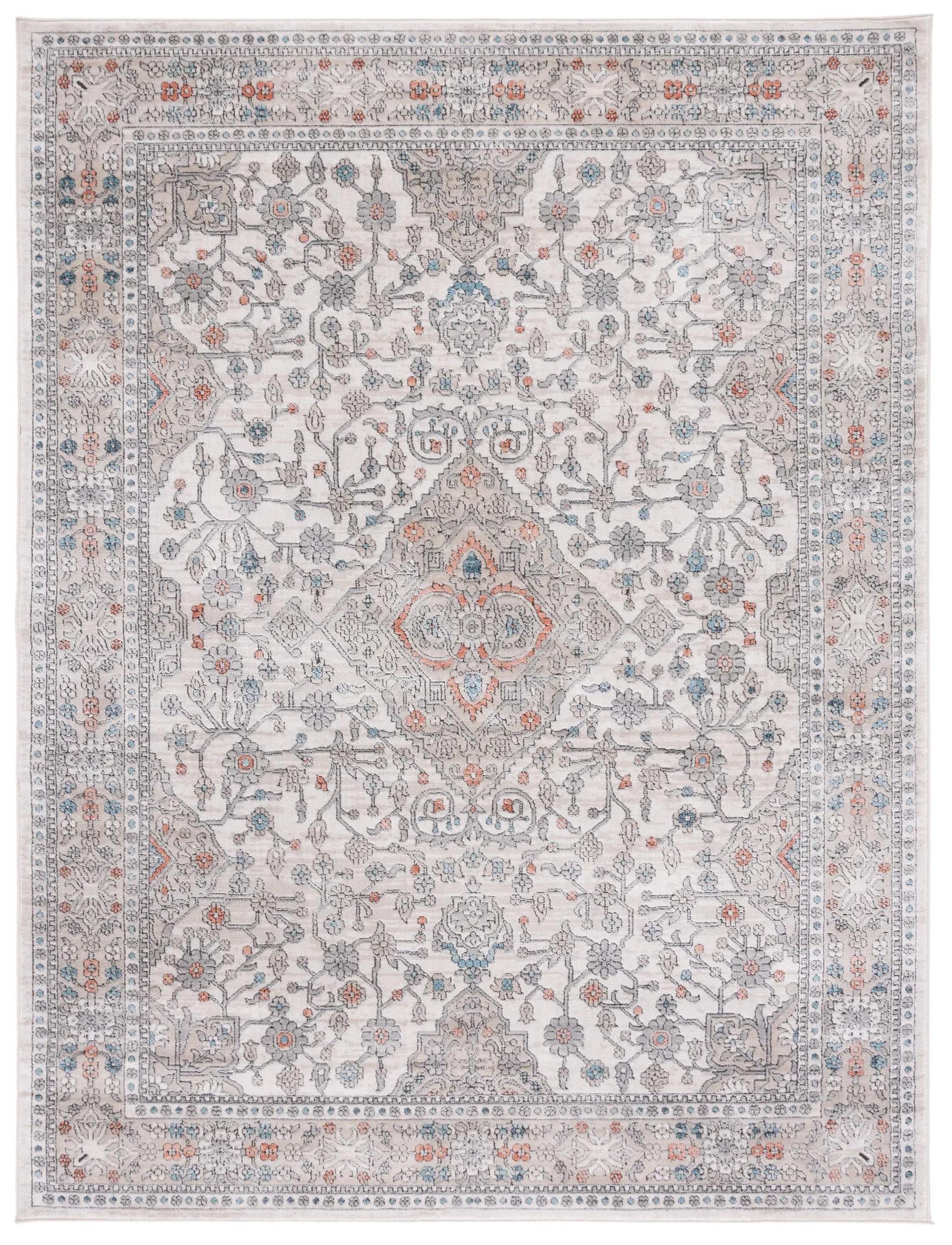 Oregon Stepped Medallion Rug in Gray / Ivory