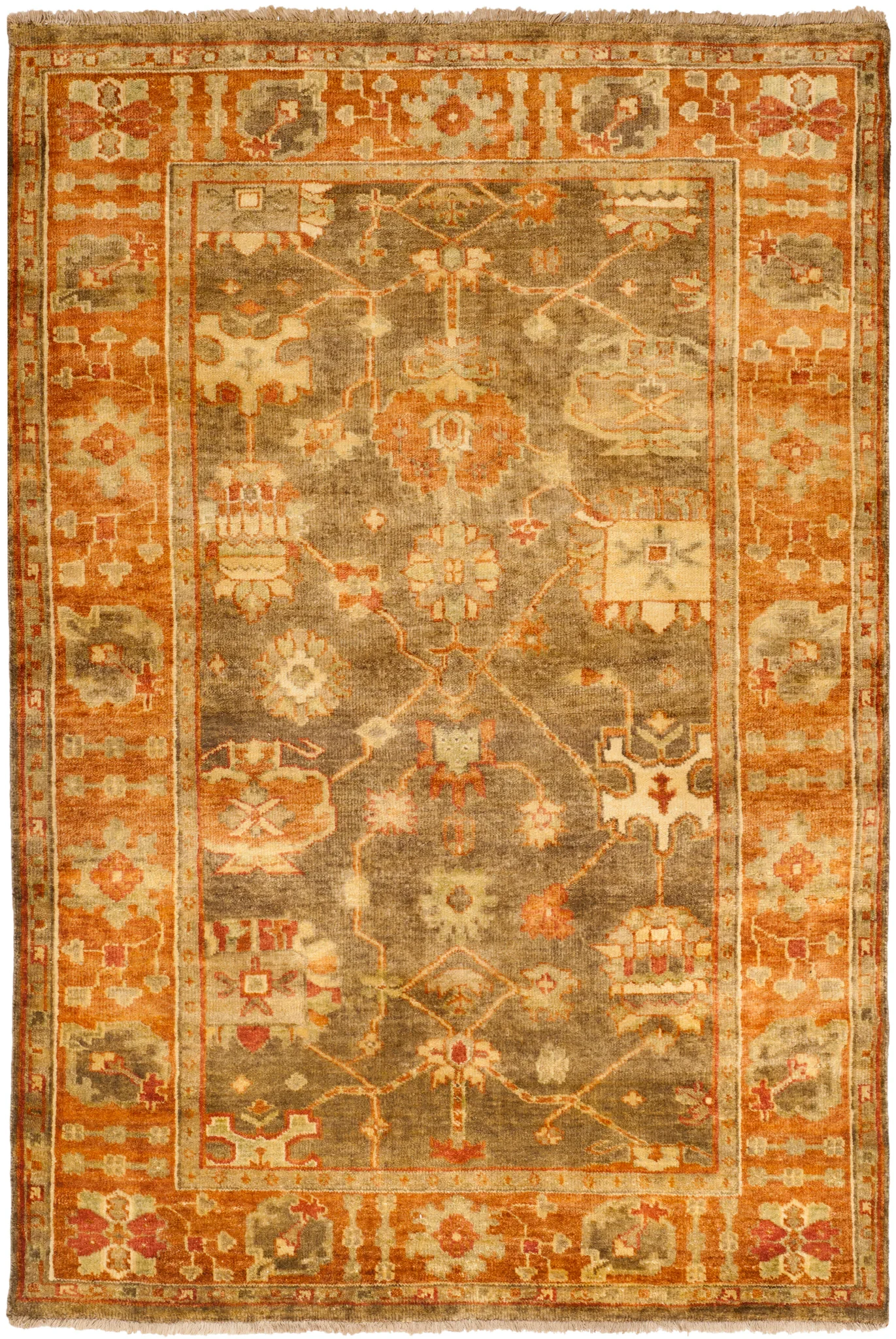 Oushak Trellis Hand-Knotted Wool Rug in Brown / Rust
