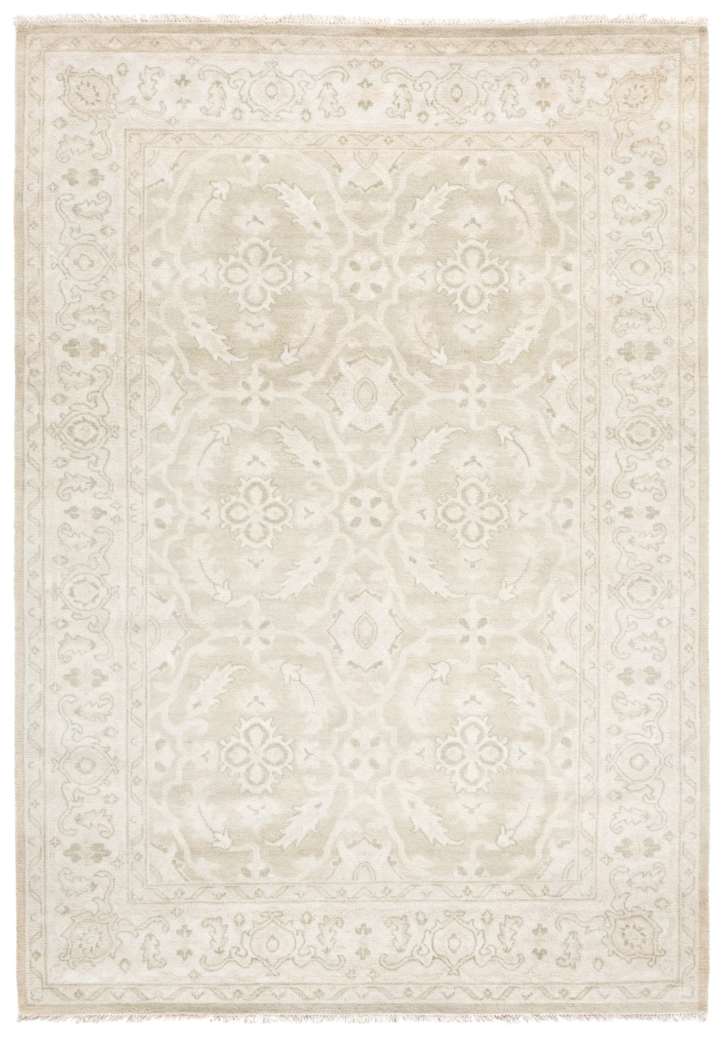 Oushak Damask Floral Hand-Knotted Wool Rug in Light Gray / Ivory