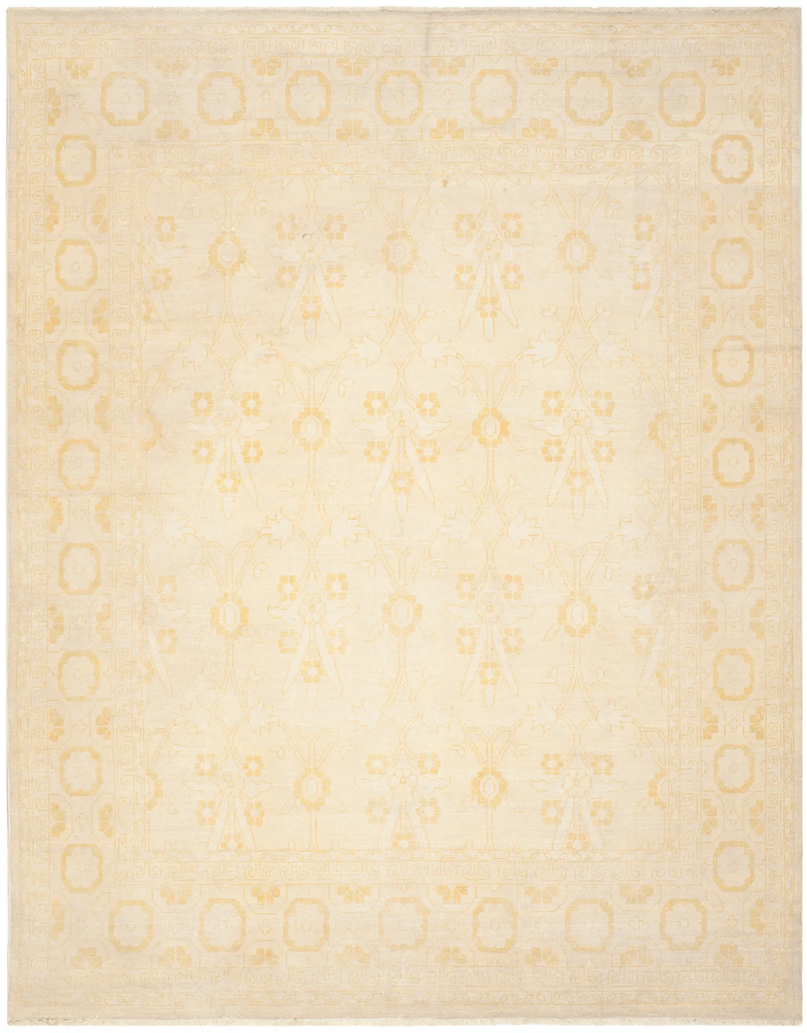 Oushak Palmette And Vine Hand-Knotted Wool Rug in Gold