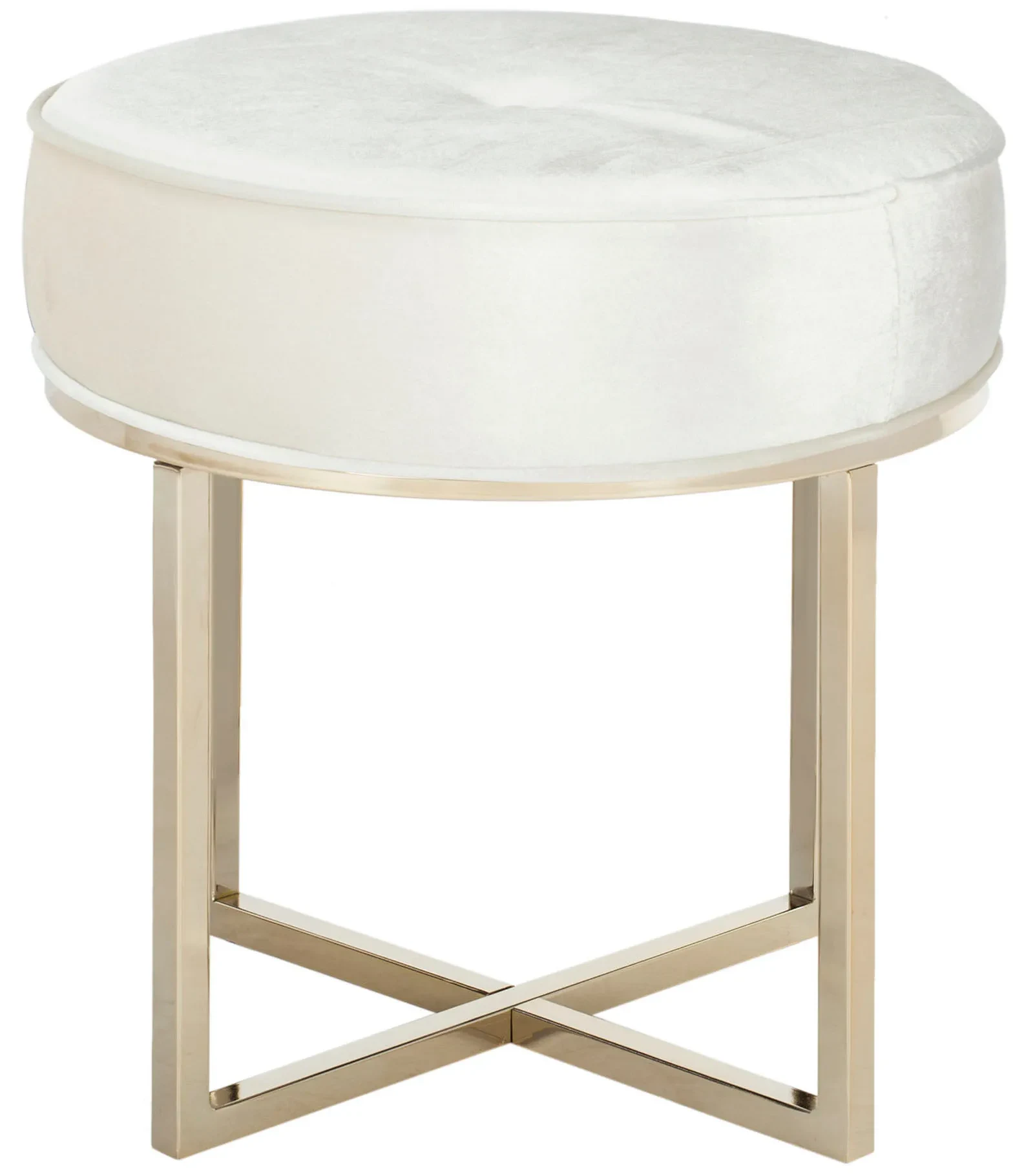 Angelea Round Ottoman in Navy Blue / Brass