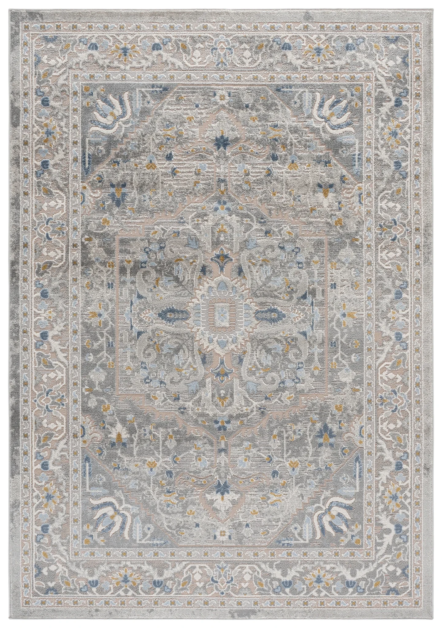 Palma Medallion Bordered Rug in Gray